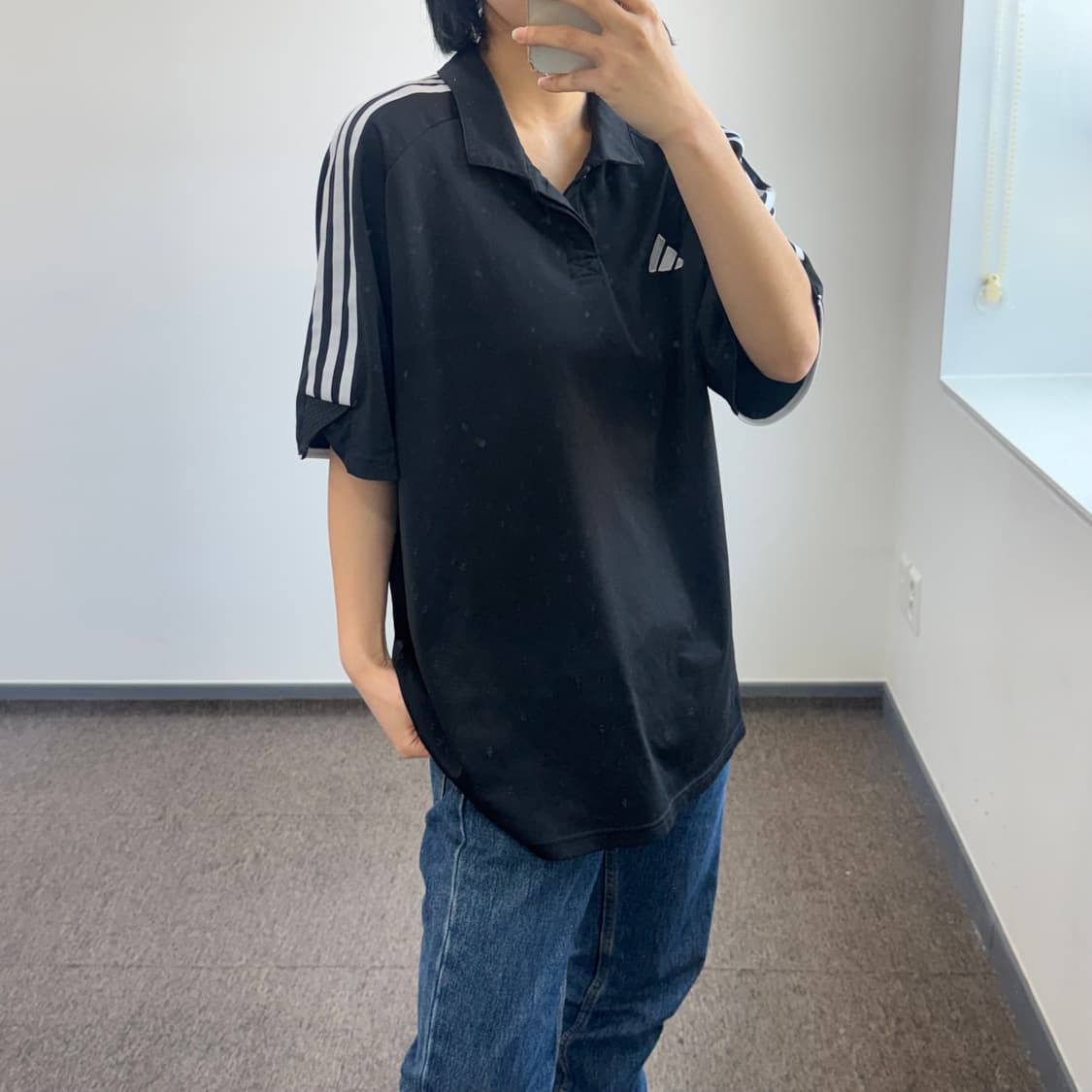 Adidas 아디다스 삼각로고 블랙 기능성 카라 반팔  상품이미지2