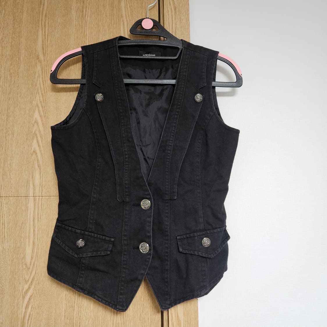 빈티지 Shine 블랙 단추 검정 여성 조끼 베스트 상품이미지3