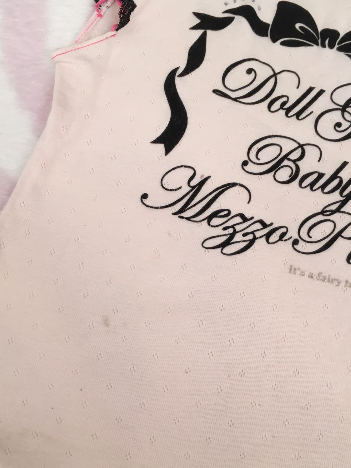 메조피아노 페일핑크 리본 레터링 레이스 반팔 탑 히메갸루 조지후쿠 상품이미지3