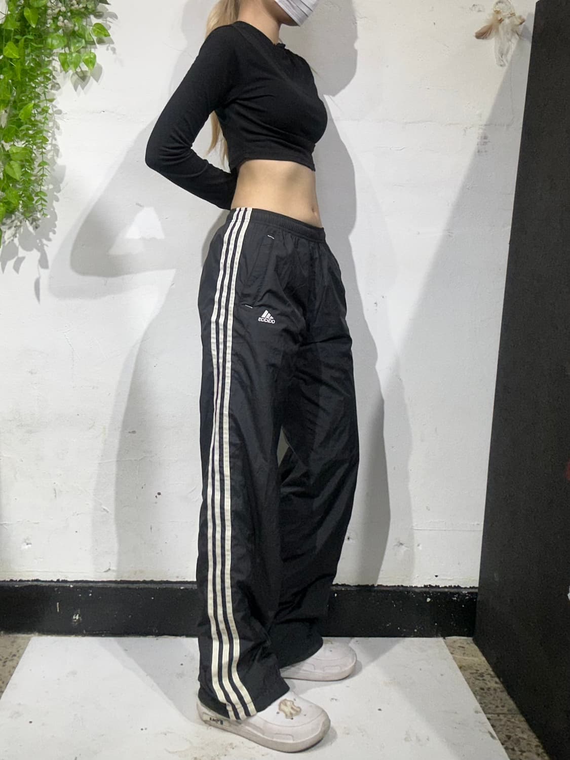 00s 아디다스 블랙 화이트 삼선 스몰 로고 와이드 트랙 팬츠 85 상품이미지1