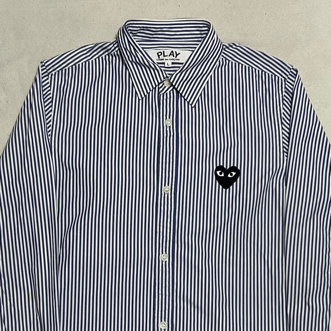 L 꼼데가르송 여성용 스카이블루 스트라이프 셔츠 상품이미지1
