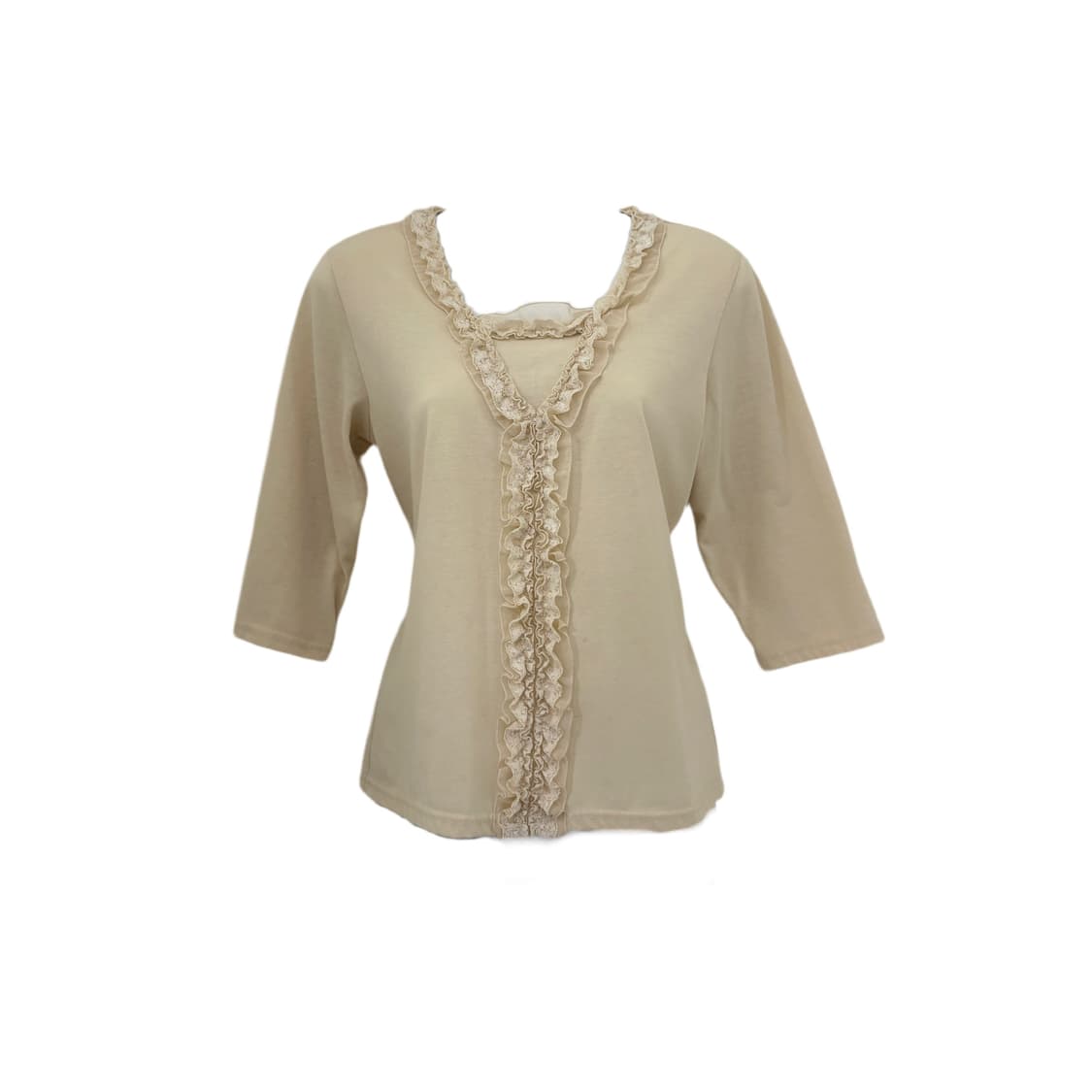 frill lace trim 3/4 sleeve top 상품이미지1