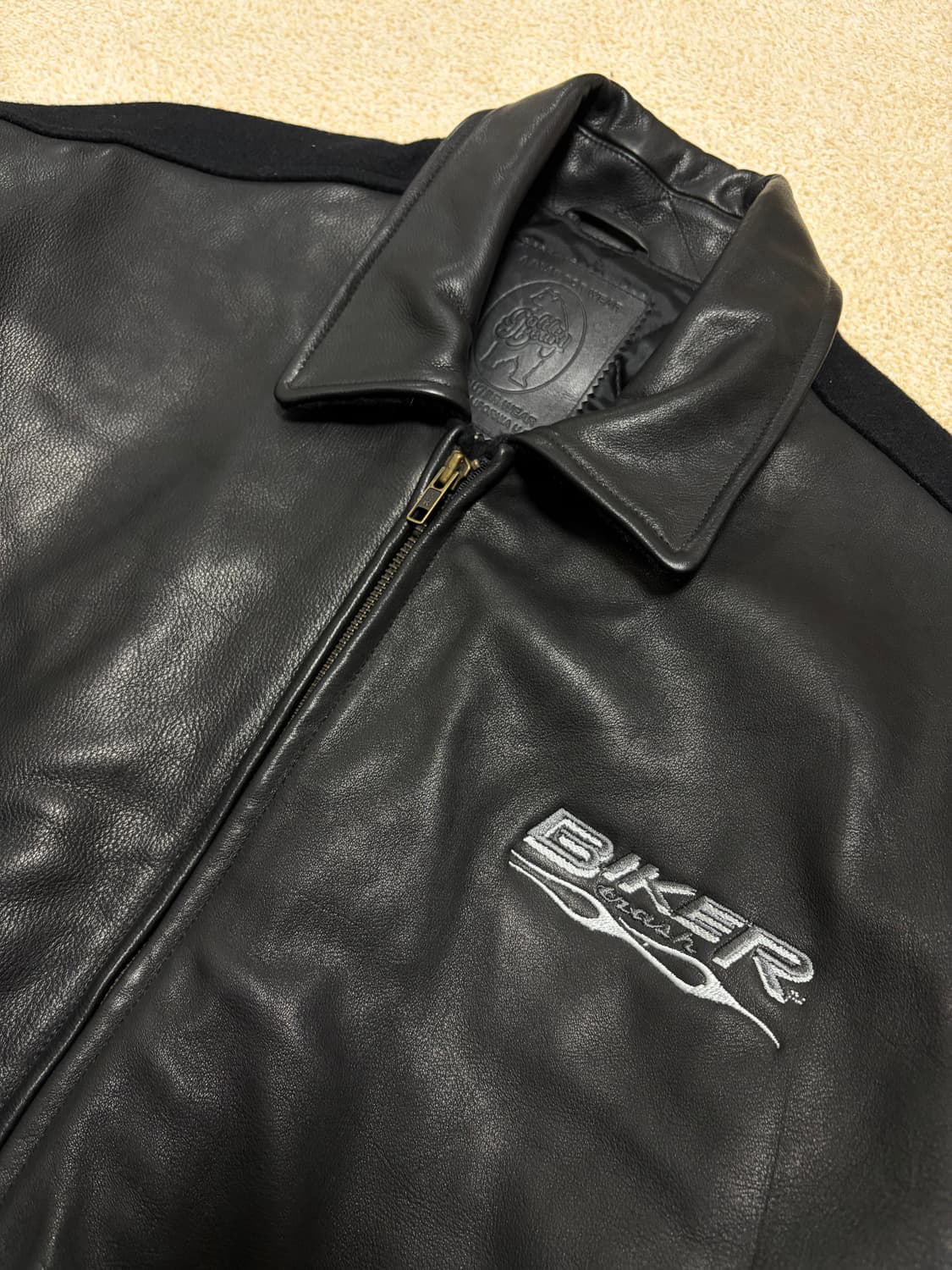 L) 90s 골든베어 x BIKER TRASH 레더쉘 바시티 자켓 상품이미지2