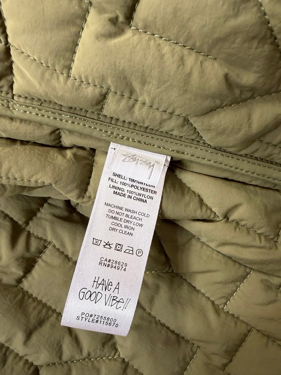 스투시 S 퀼티드 라이너 자켓 (올리브) 상품이미지6