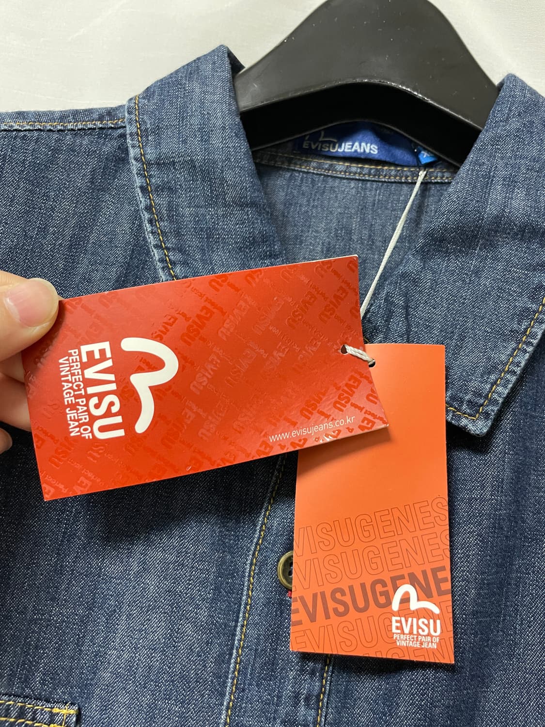 (미사용) Evisu 에비수 레드로고 투포켓 데님셔츠 청남방 XL 상품이미지9