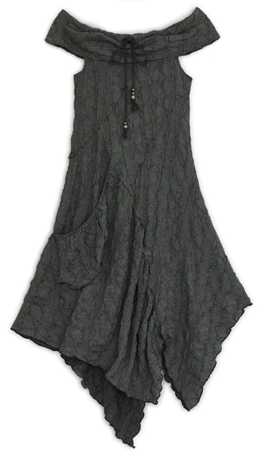 허그유어스킨 드로우 스프링 오프숄더 드레스 원피스 차콜 상품이미지1