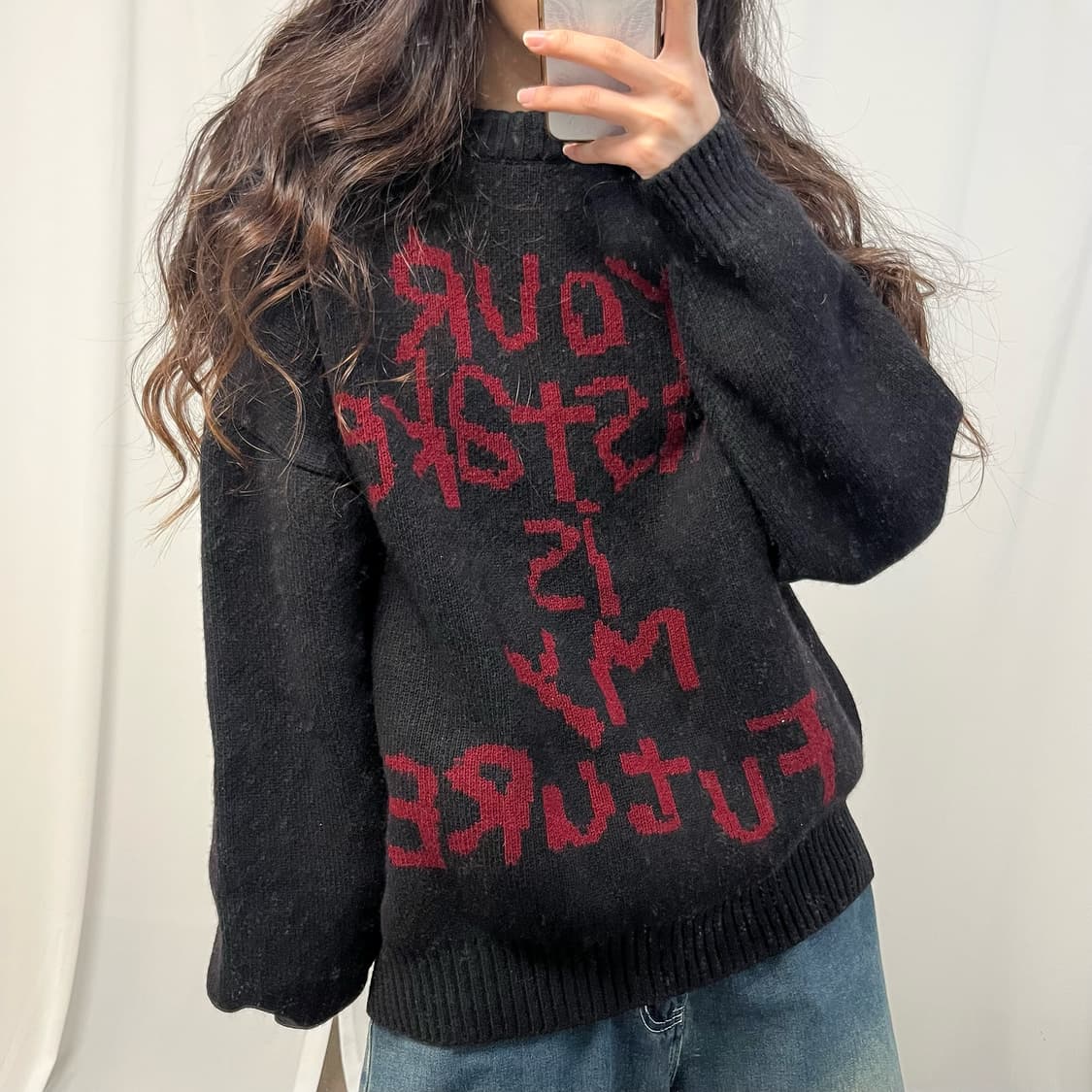 Ajobyajo black lettering knit 상품이미지3