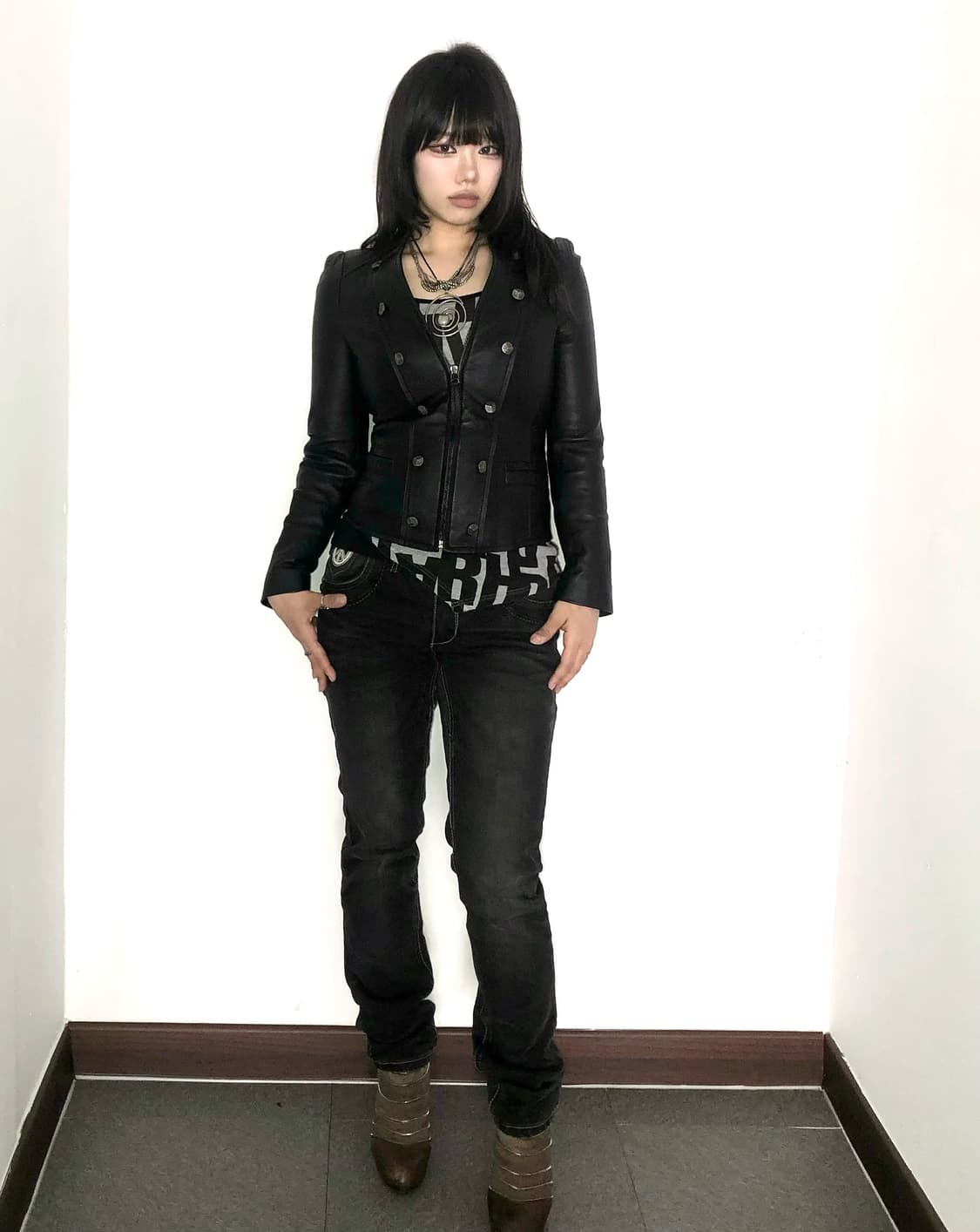 peace patch dark denim straight jeans 상품이미지6