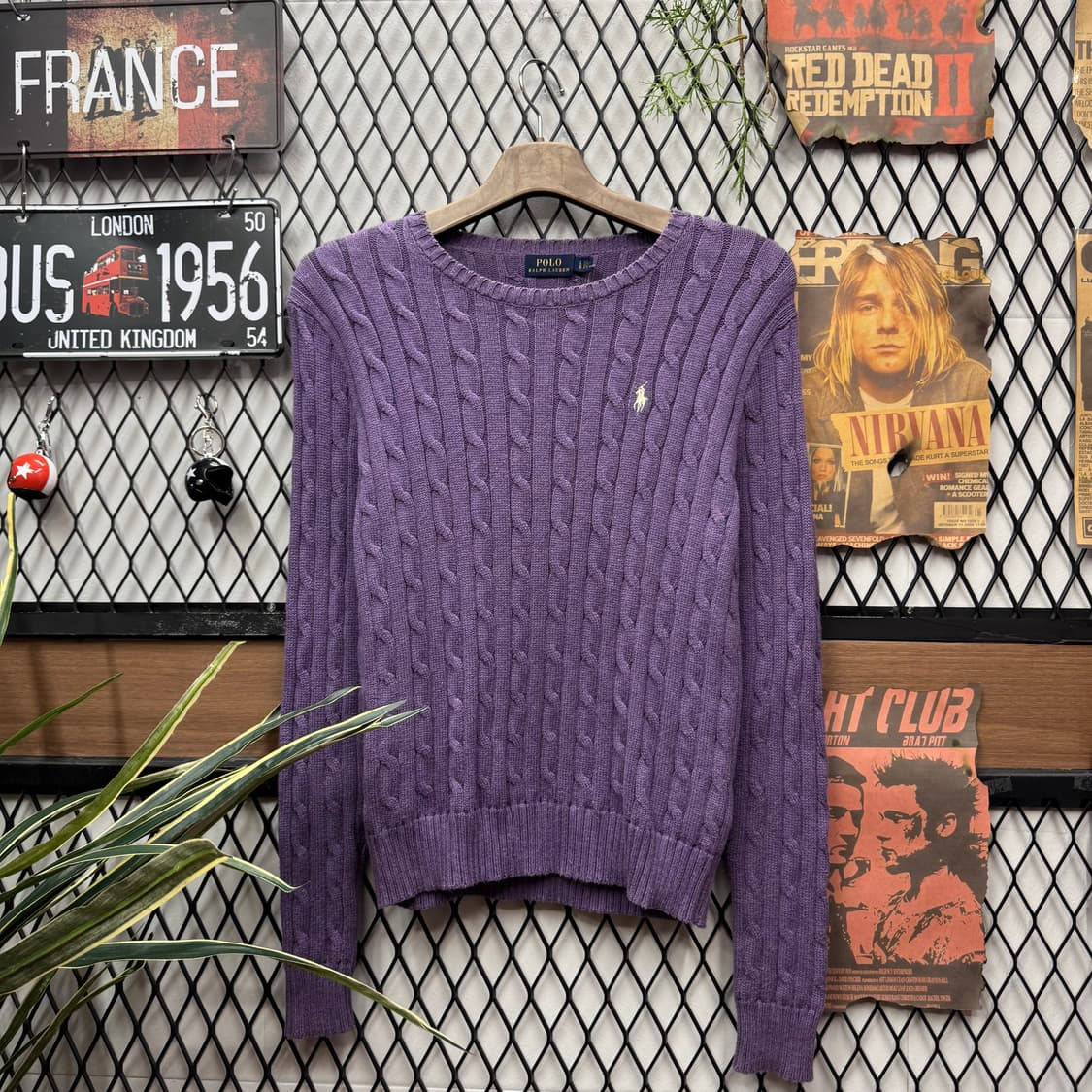 폴로 랄프로렌 케이블 니트 화이트 포니 포인트 퍼플 상품이미지1