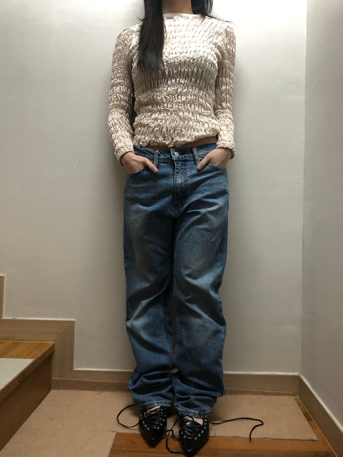 빈티지 아이보리 볼륨 텍스처 탑 상품이미지3