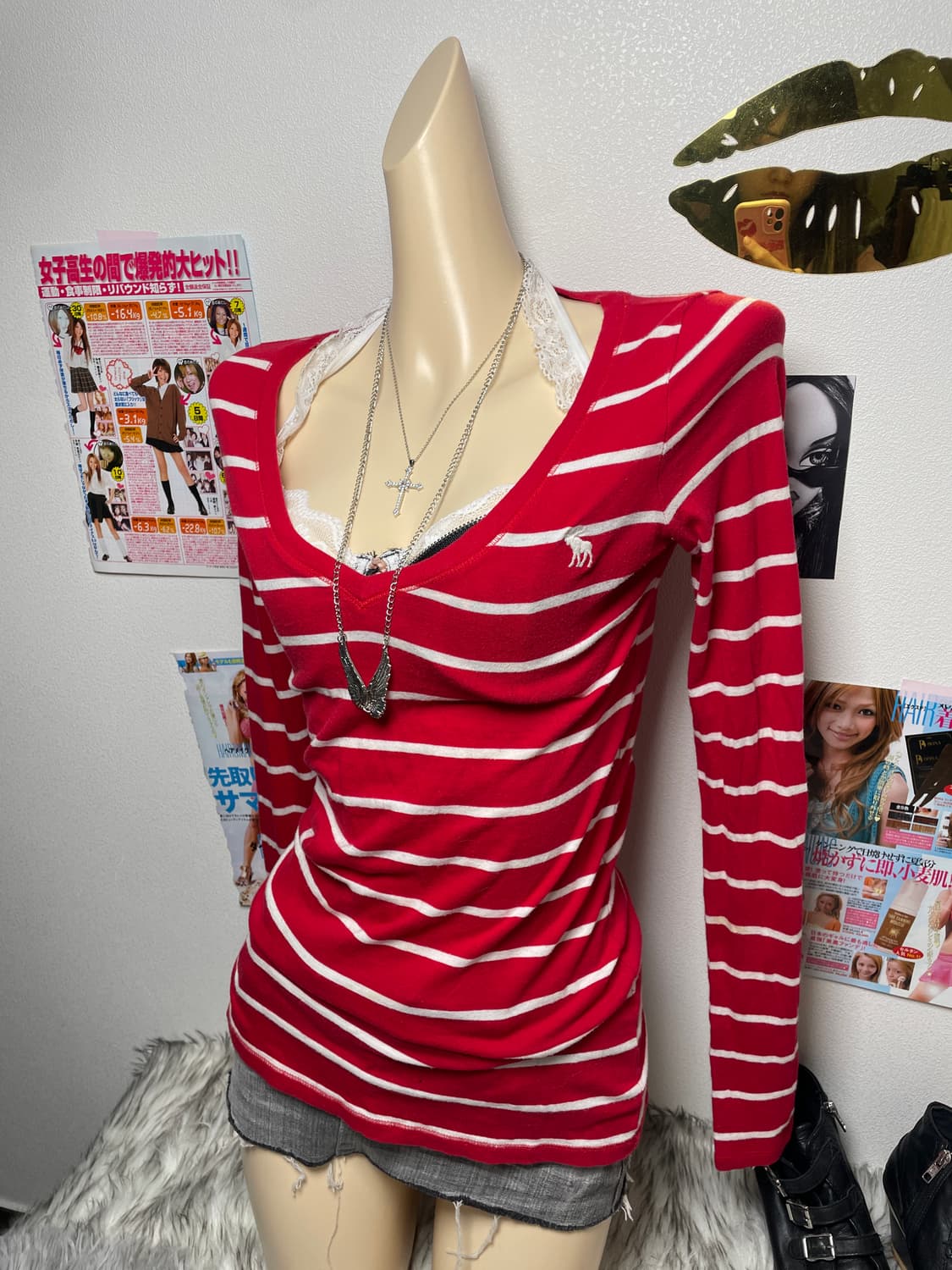 Abecrombie 아베크롬비 레드 스트라이프 탑 상품이미지2