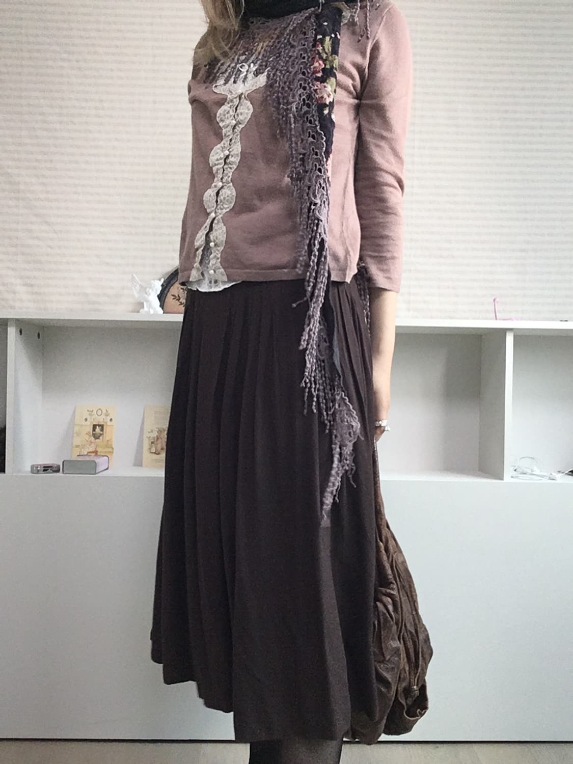 jpn vintage brown pintuck pleats long sk 상품이미지6