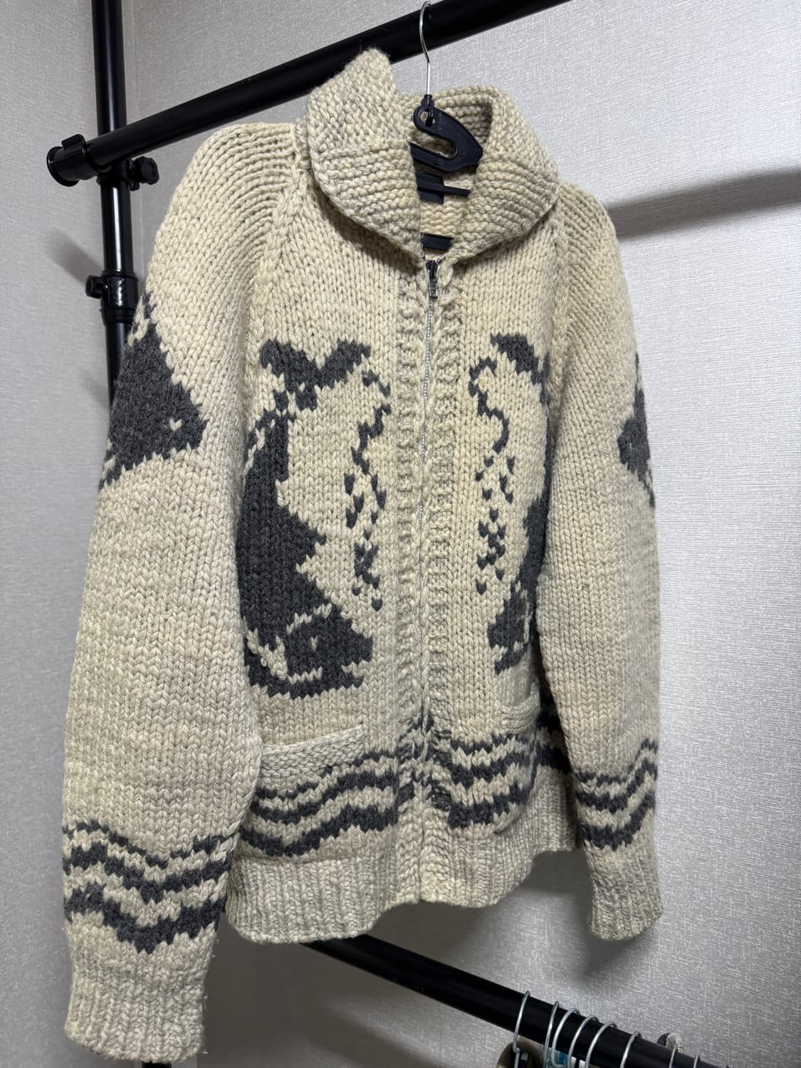 빈티지 고래 패턴 헤비 울 코위찬 가디건 상품이미지1