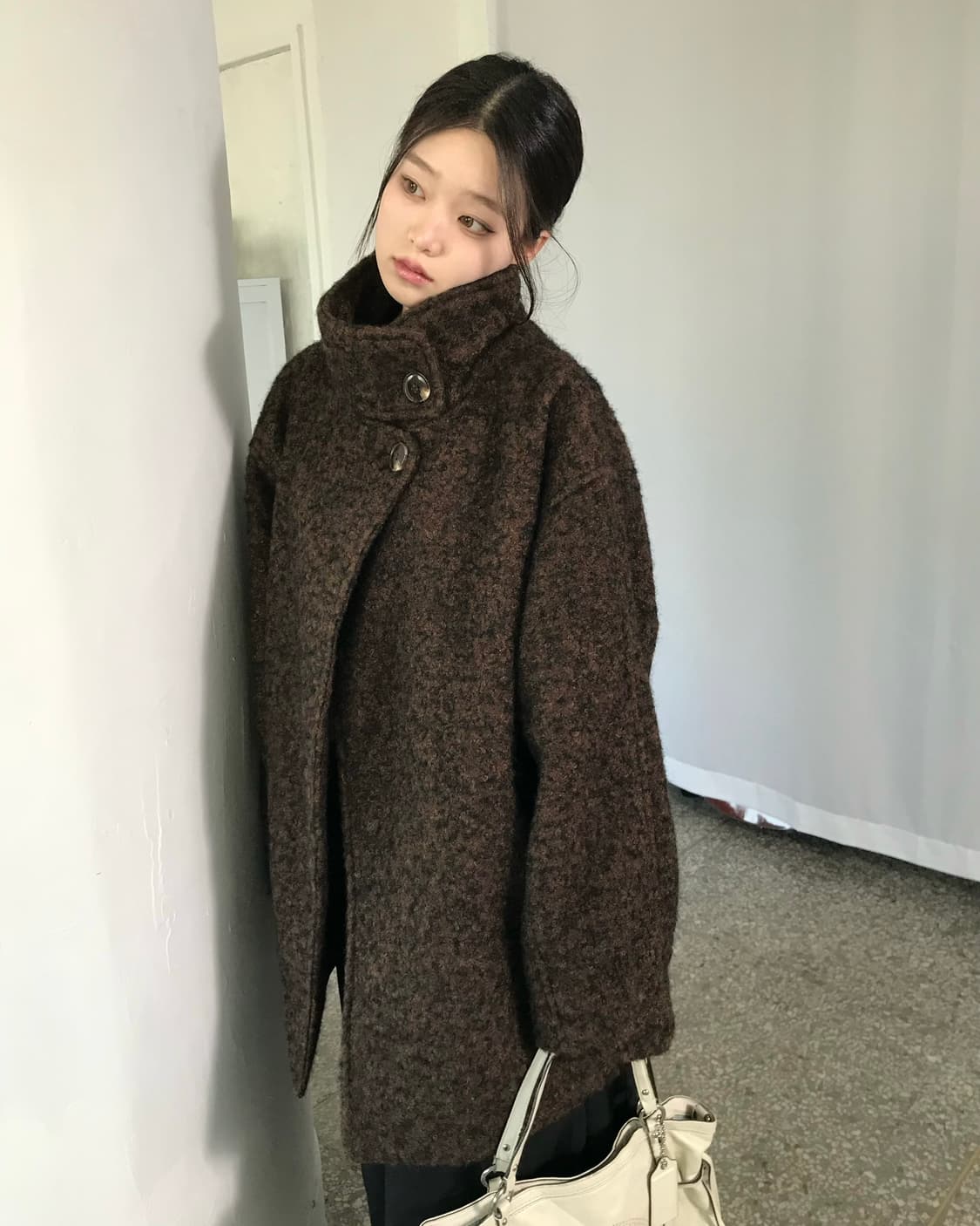 브라운 하이넥 코트  상품이미지5