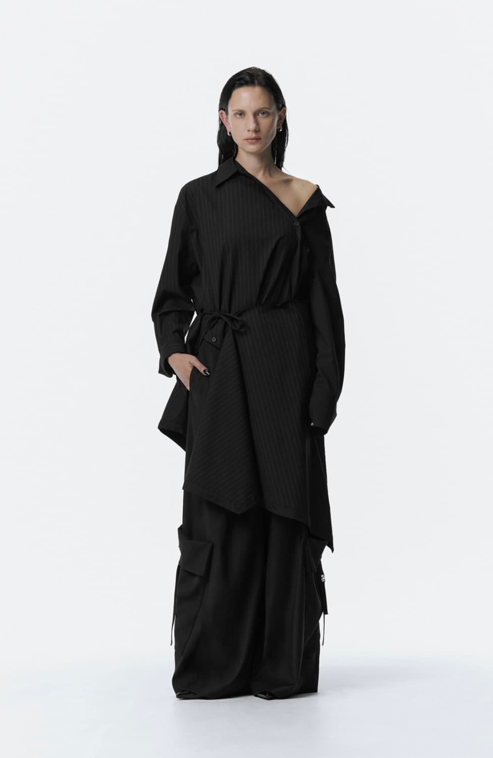 트리밍버드 투웨이 셔츠 원피스 원숄더 레이어드 아카이브무채색유니섹스 상품이미지1