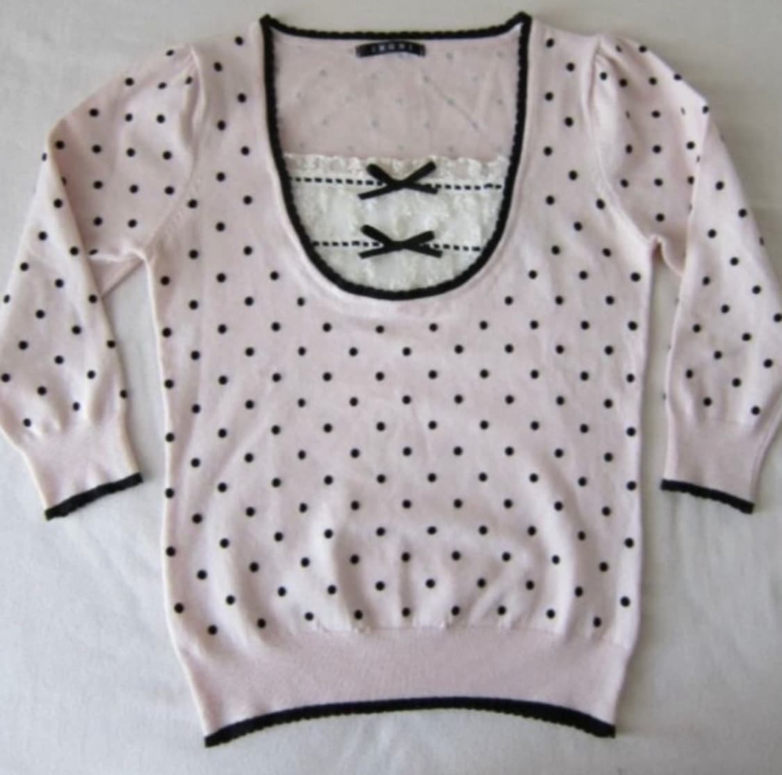 교환) 리즈리사 트랄라라 핑크 아가일 니트 반팔 블라우스 상품이미지2