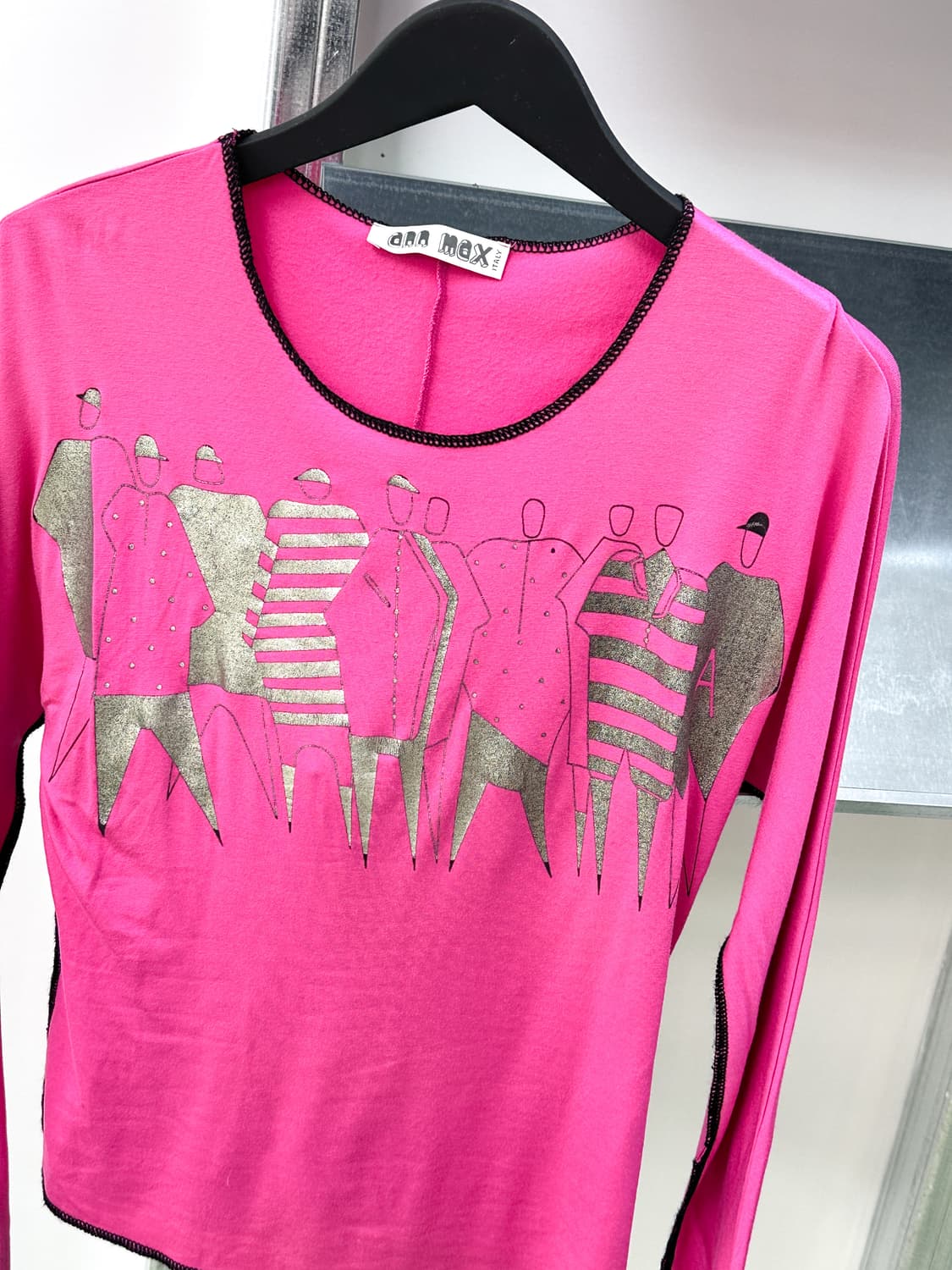 pink silver printed stitch line top 상품이미지2