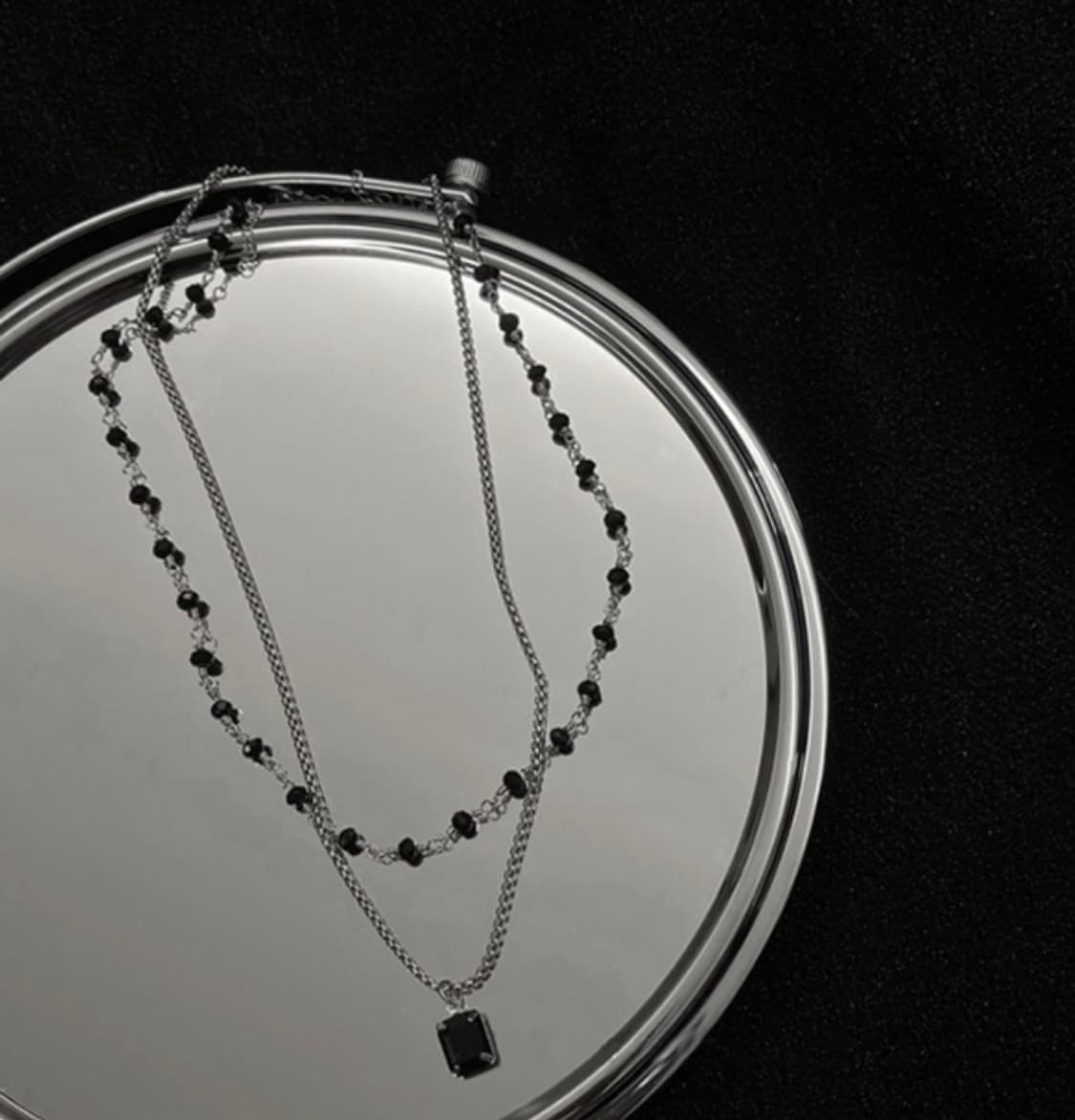블랙 초커 레이어드 목걸이 세트 (실버 체인 + 스톤) 상품이미지2