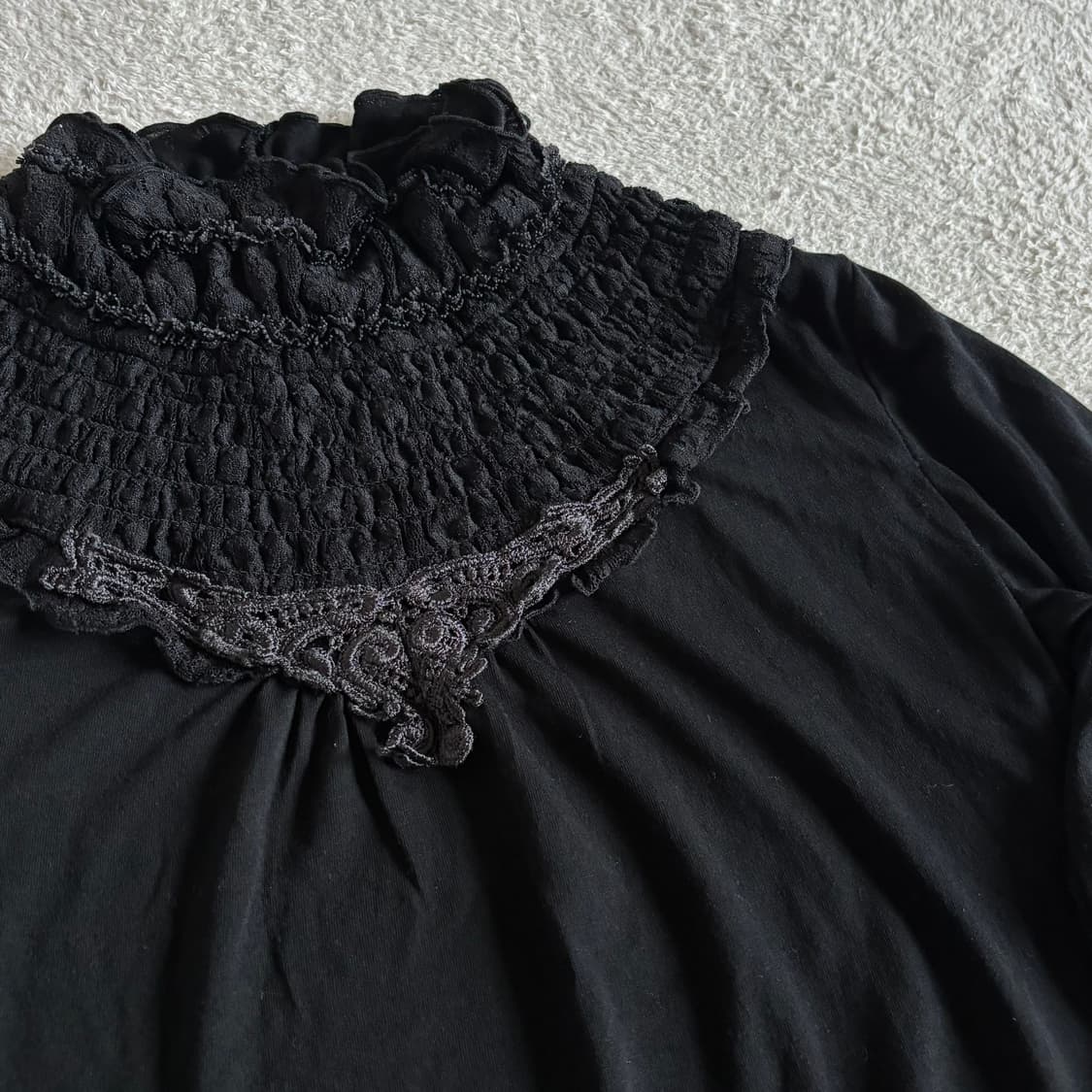 일본빈티지 액시즈팜 고딕 블랙 레이스포인트 목폴라 이너 탑 상품이미지2