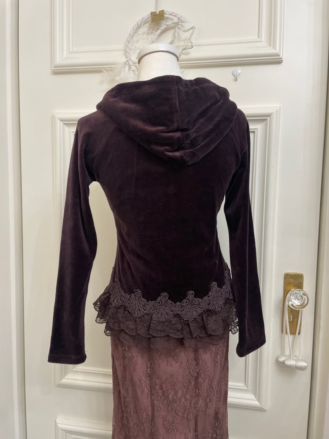 LEST ROSE lace trim velvet fairy hoodie- 상품이미지5