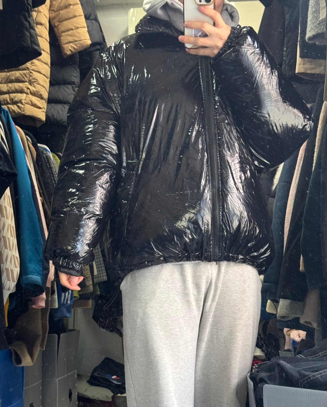 브이투 Vtwo 밑단 스트링 빅 사이즈 유광 패딩 점퍼 XL 상품이미지2