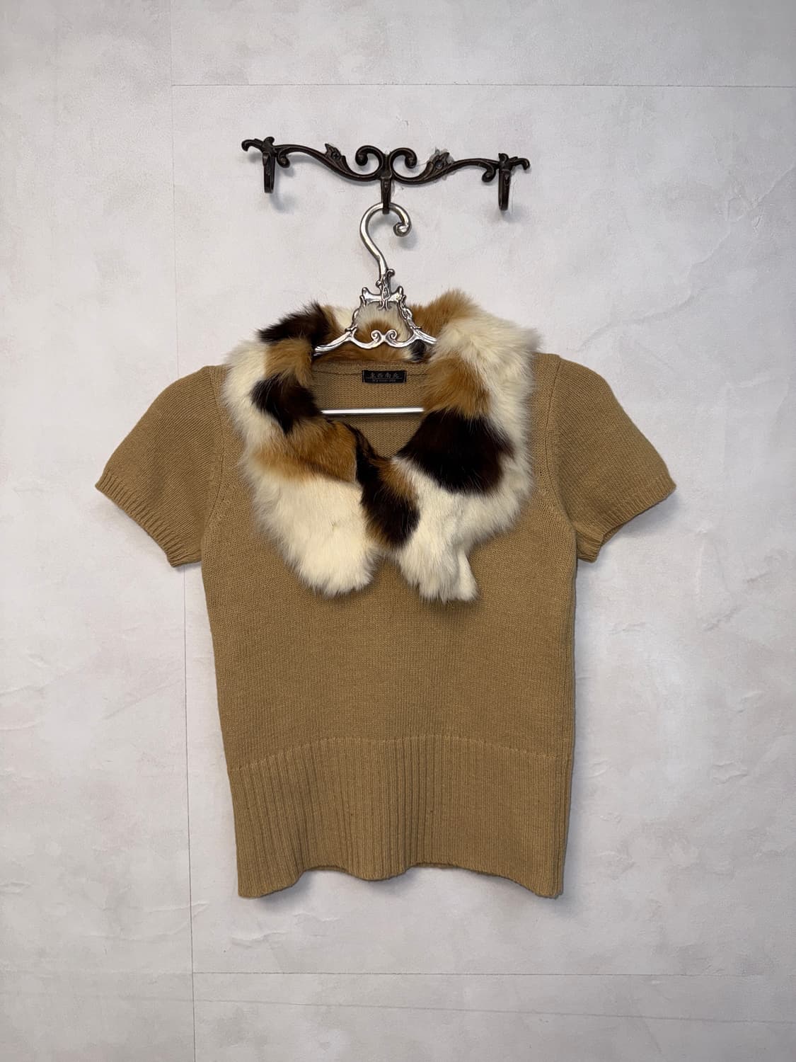 Beige rabbit fur collar half knit 상품이미지3