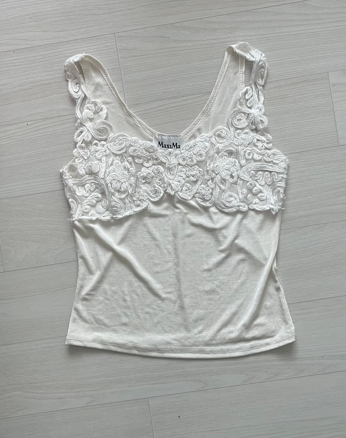 막시마 미국 빈티지 자수 레이스 실크 감성 슬리브리스 탑 상품이미지1