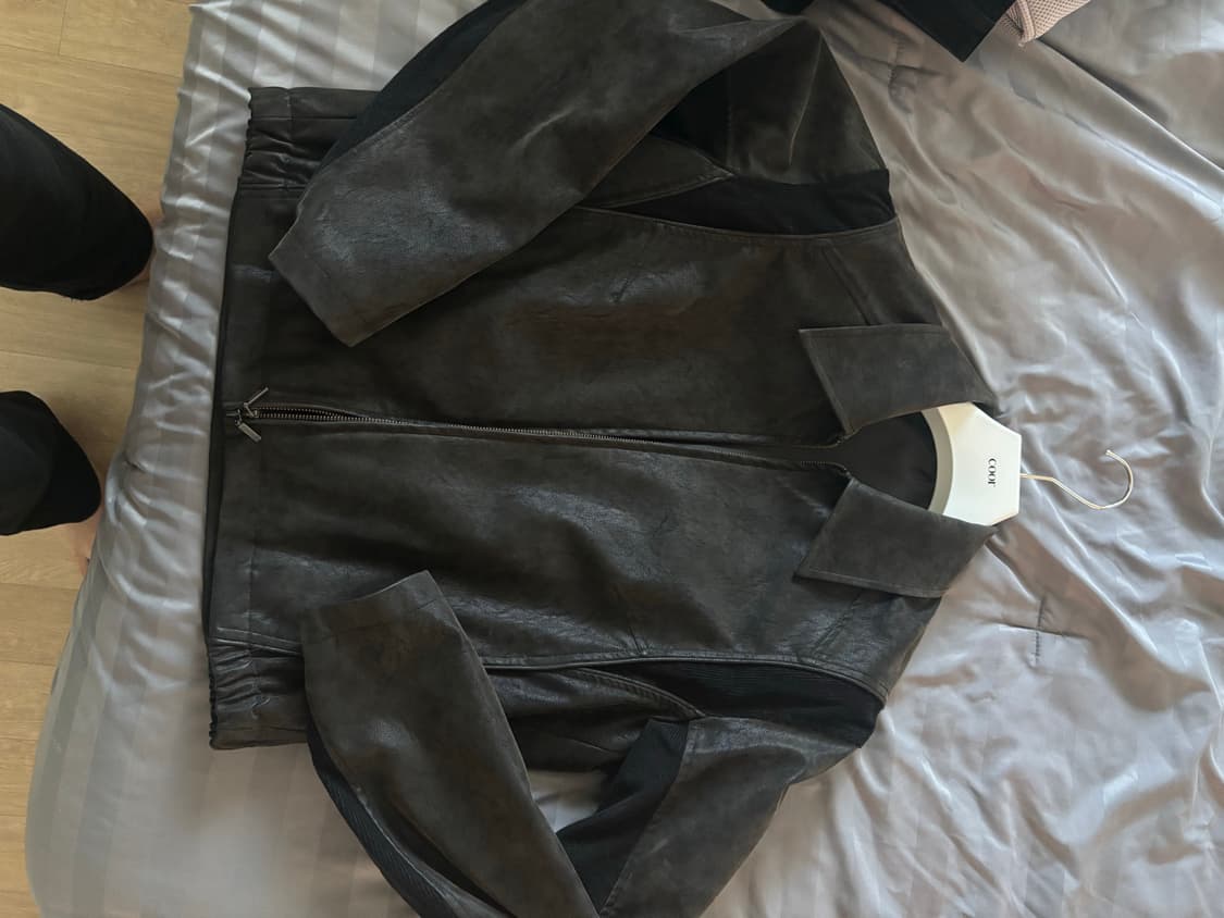 쿠어 믹스드 스웨이드 파이핑 점퍼 블랙 브라운 블루종 자켓 M 상품이미지1