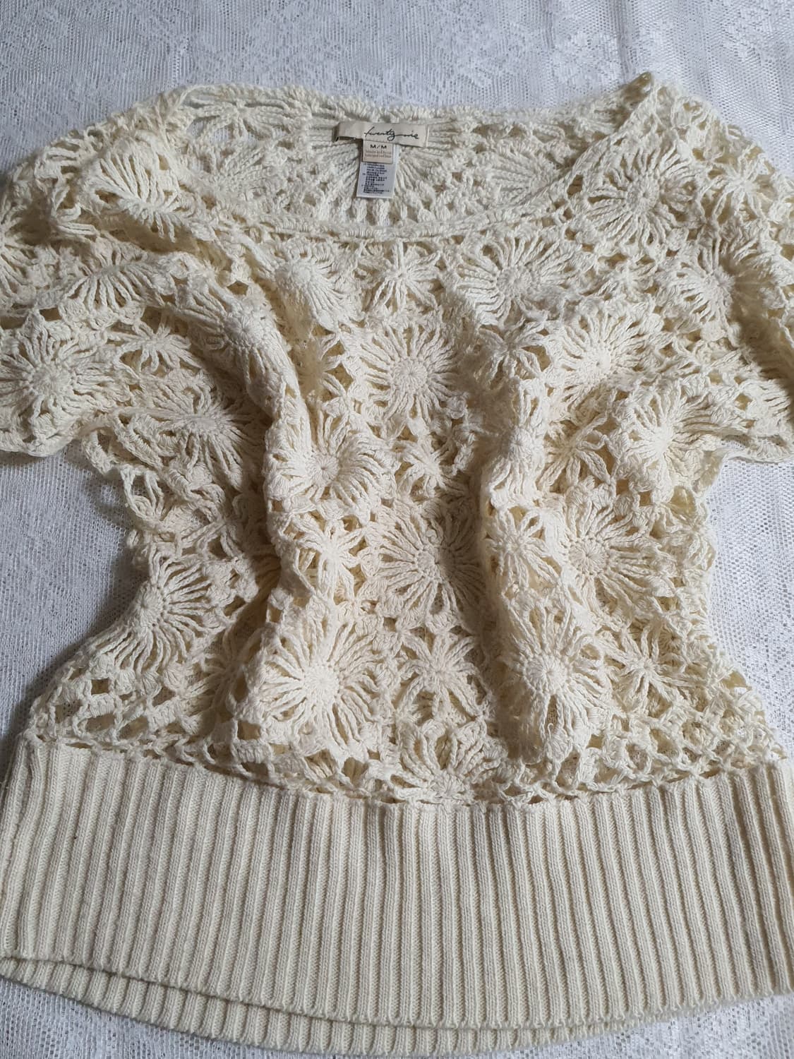 [일본빈티지] 아이보리색 크로셰 뜨개 반팔 셔츠 상품이미지4