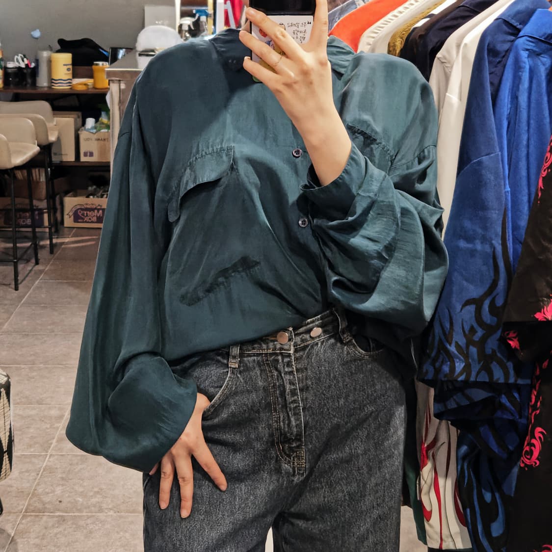 [NO.9] 다크그린 실크셔츠 상품이미지3