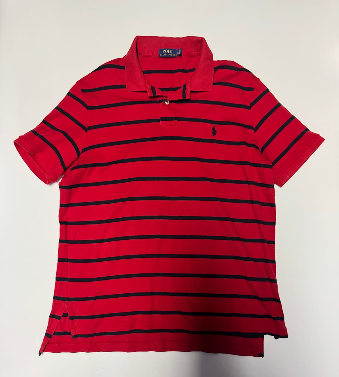 폴로 랄프로렌 신형 라벨 스트라이프 반팔 카라티 XL 레드 상품이미지1
