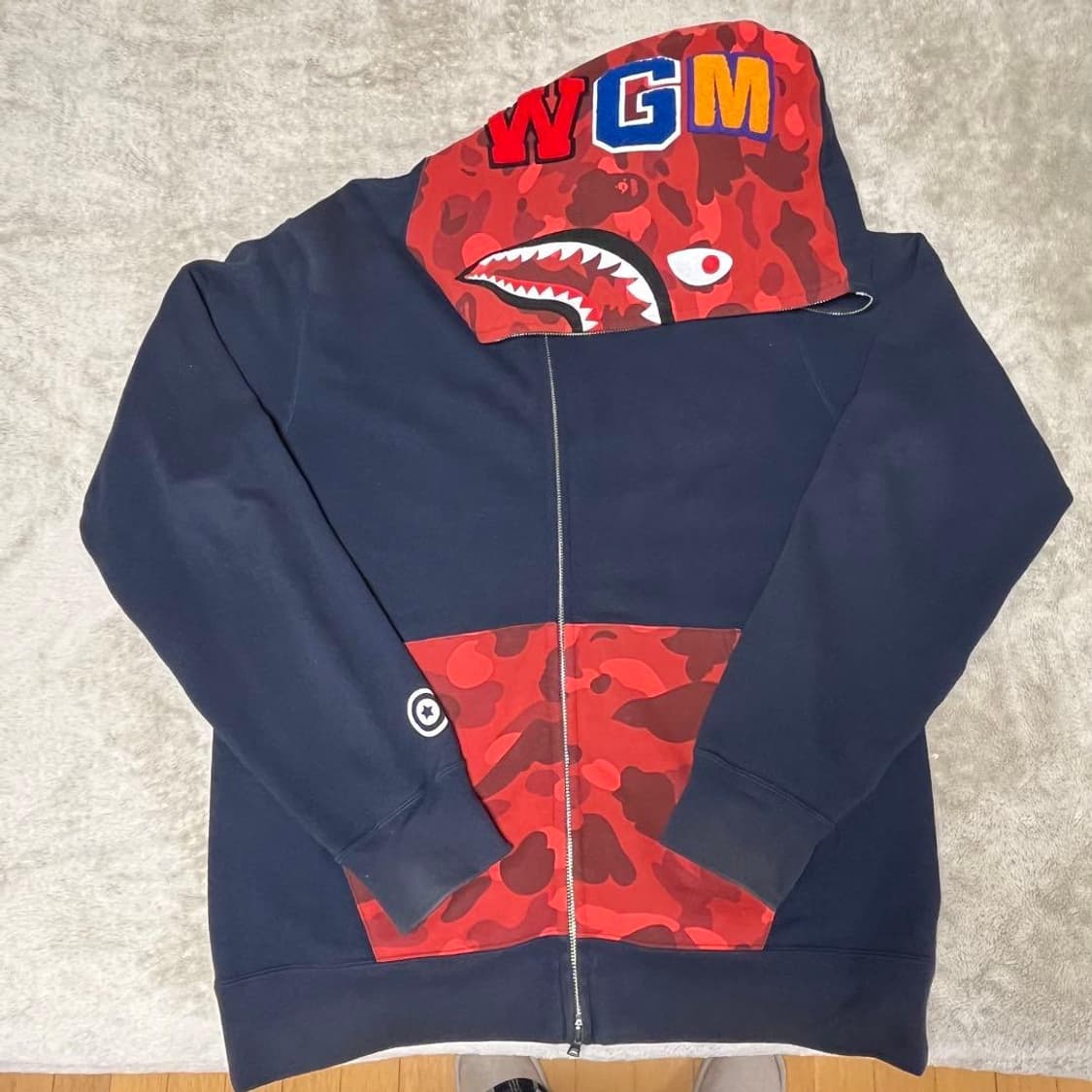 베이프 하프 카모 샤크 후드집업 레드 네이비 상품이미지2