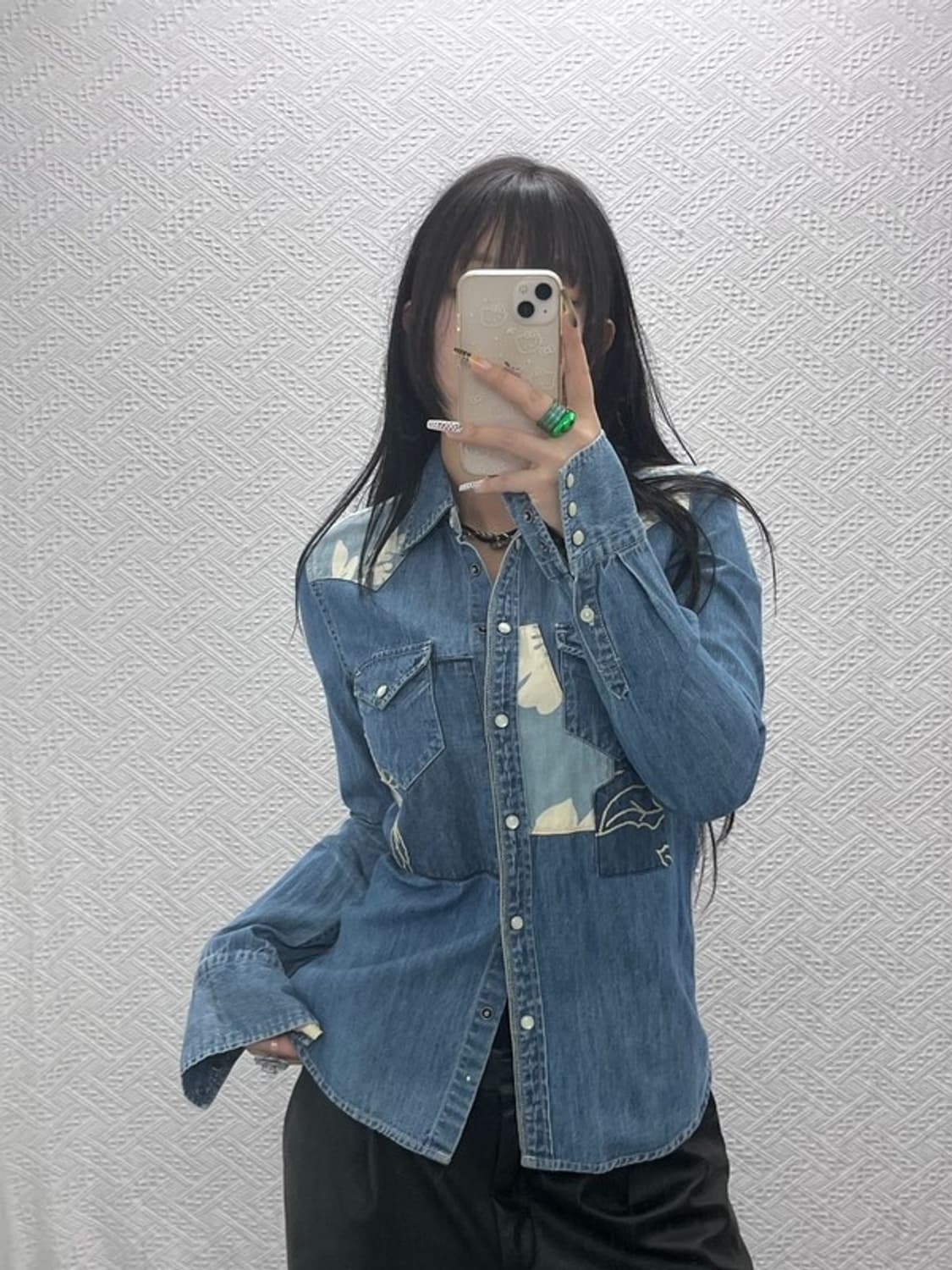 데님 앤 서플라이 웨스턴 컨트리 플라워 데님셔츠 S C08023 상품이미지2