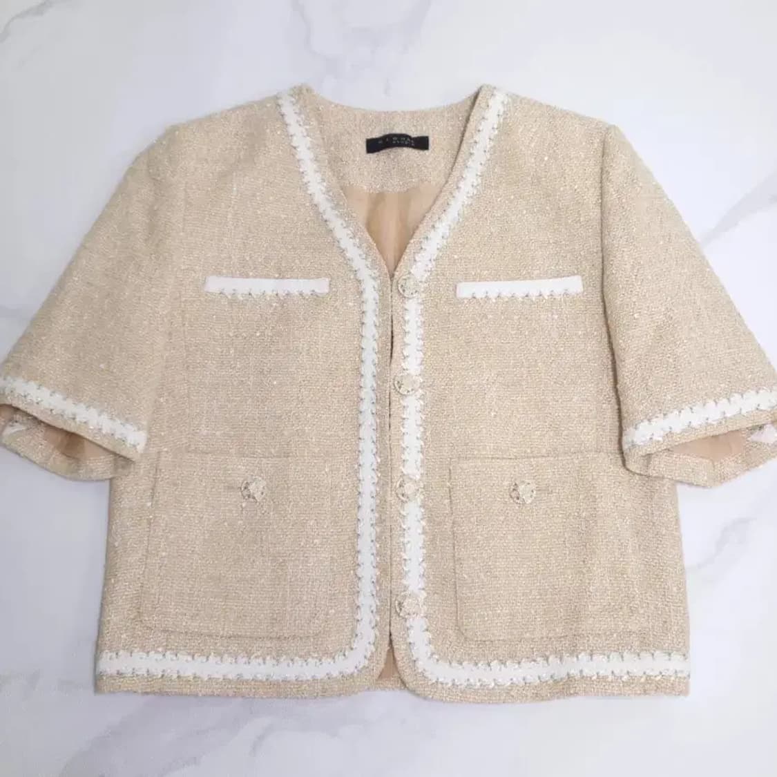 미샤 스튜디오 트위드 반팔 자켓 베이지 55 상품이미지6