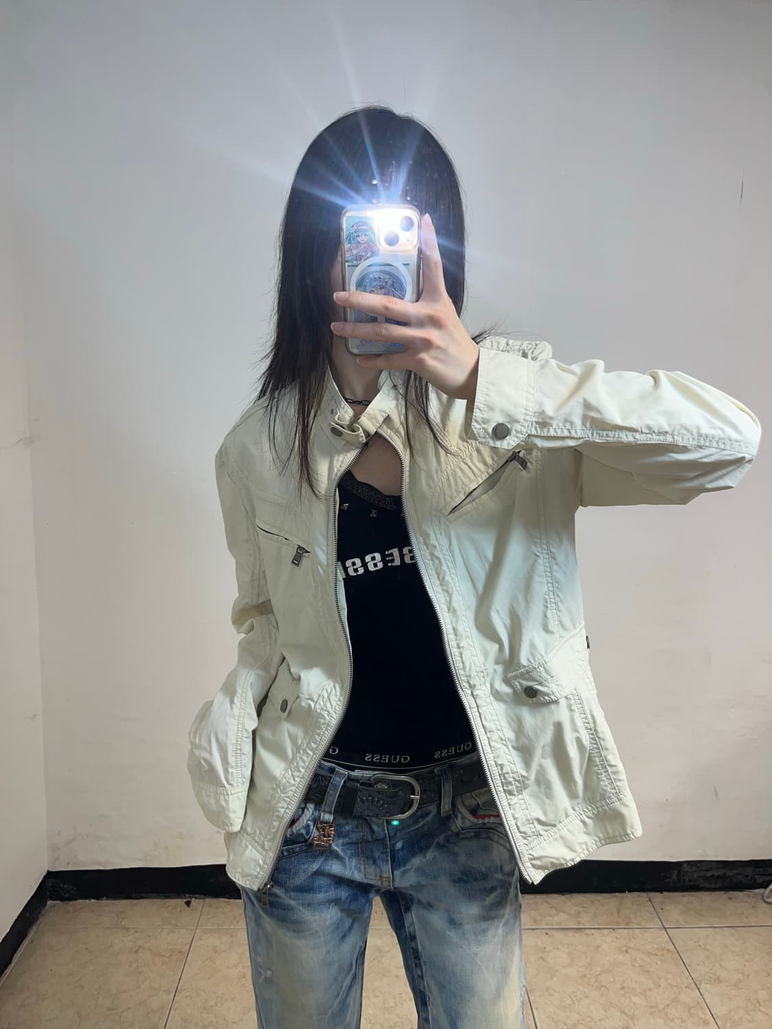 Y2K 크림베이지 나일론 유틸리티 자켓 상품이미지1