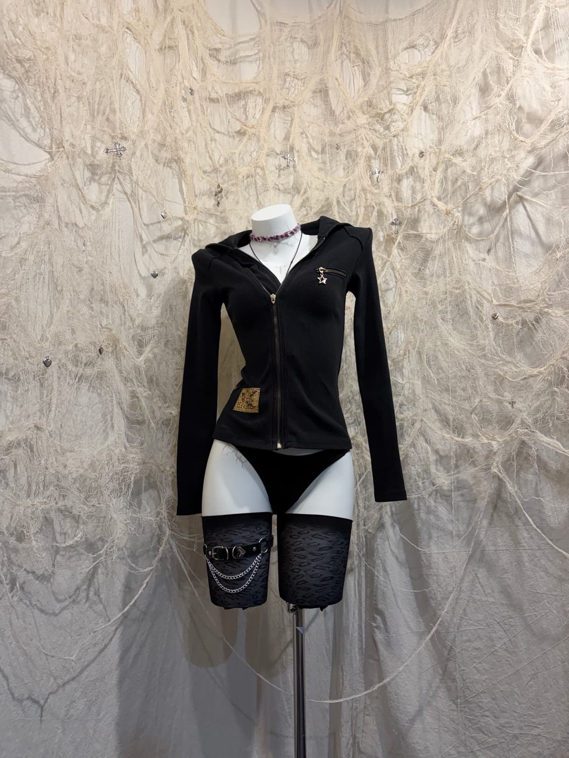 Y2K Punk gold Layered hoodie-zip up 상품이미지5