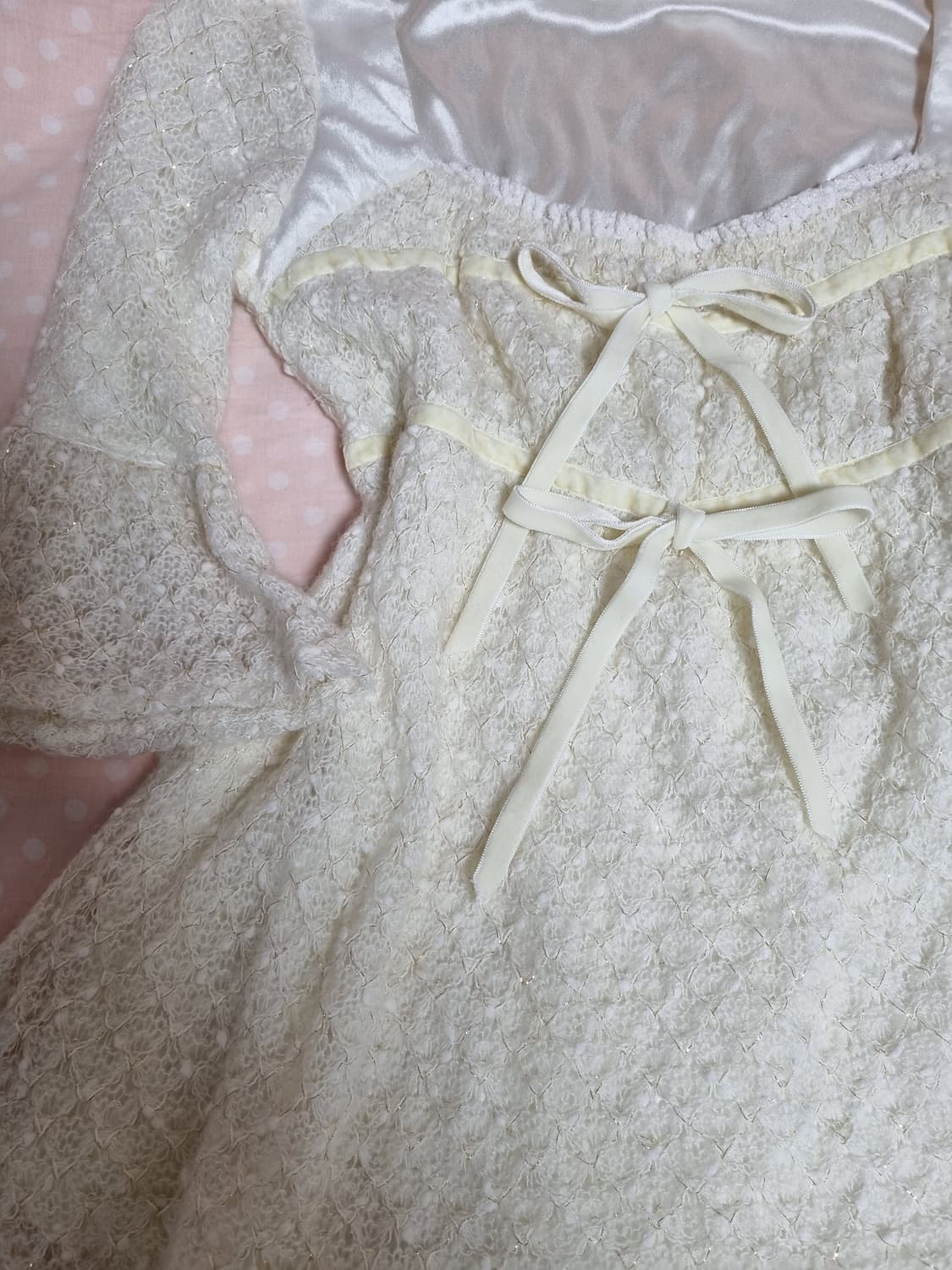 리즈리사 아이보리 레이스 2연 리본 금사 블라우스 니트 헤이세이 핀터 상품이미지3