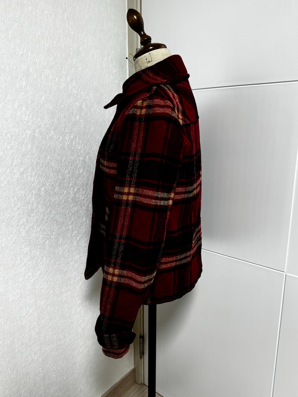 레드 체크 코트 캐캐체 아무깔 숏코트 상품이미지2