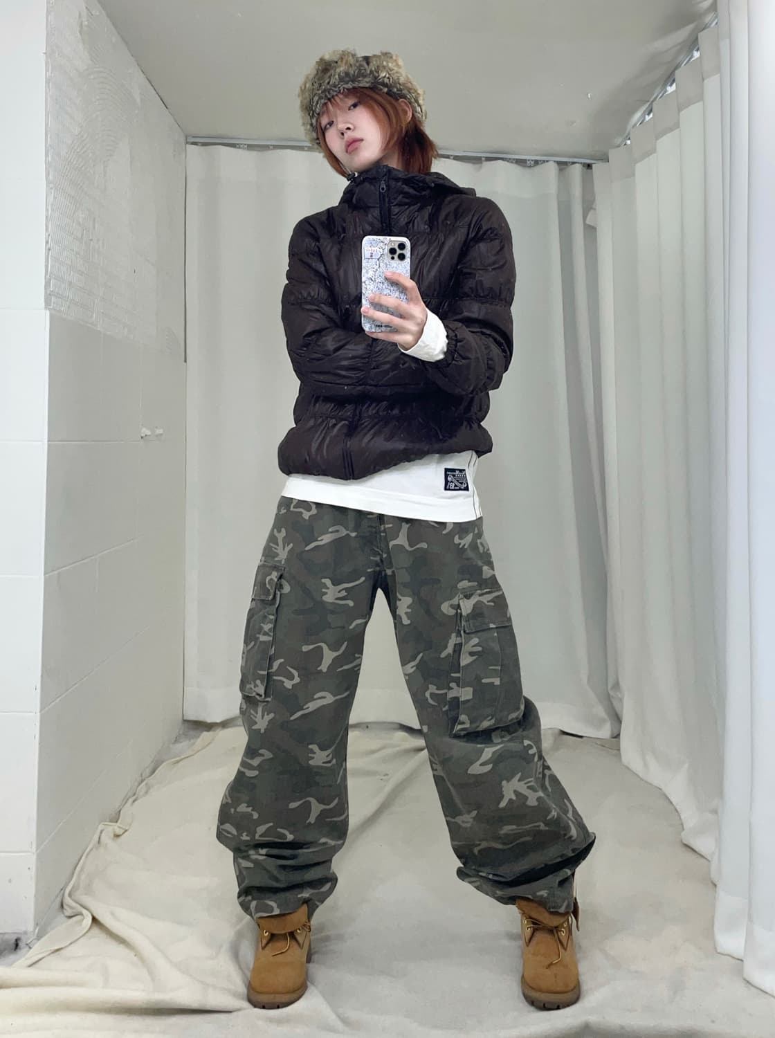 빈티지 노턴 브라운 카모 캐주얼 스트릿 코디 세트 상품이미지2