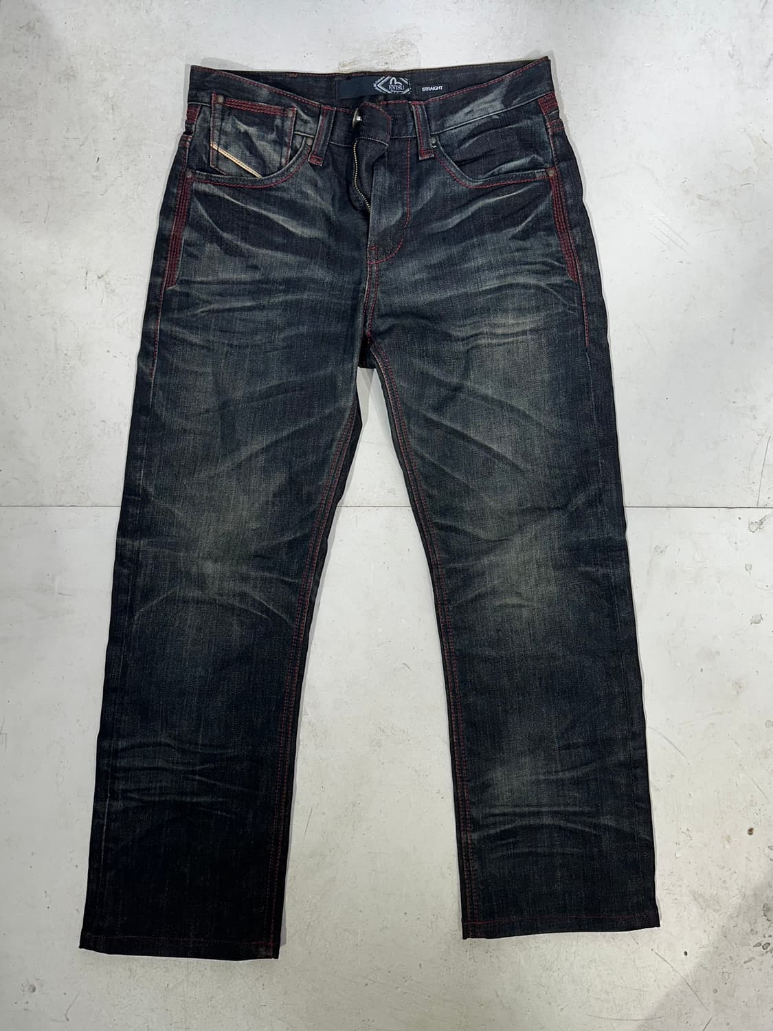 에비수 흑청 레드 로고 다이콕 워싱 데님 팬츠   상품이미지4