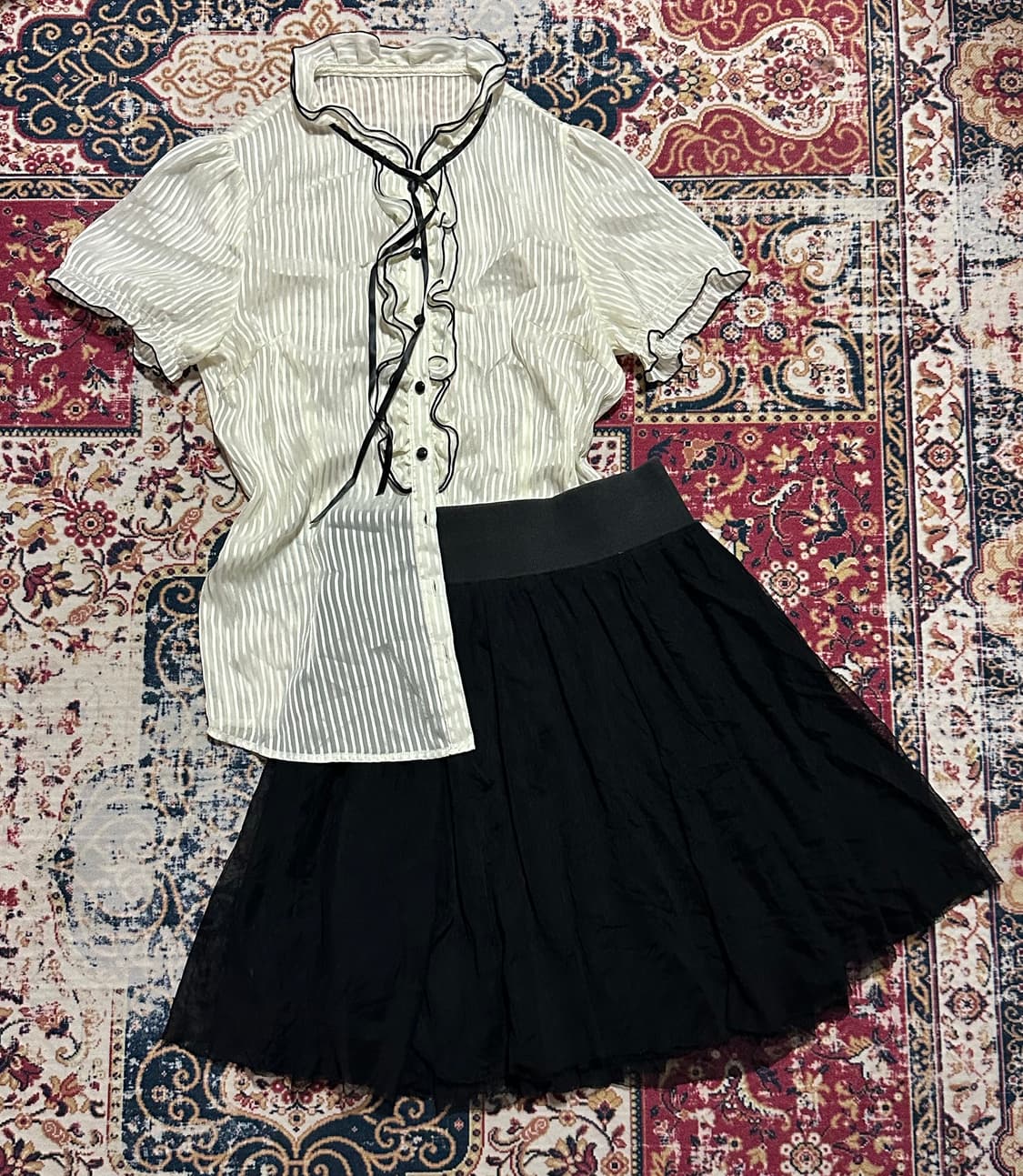 니혼진 홍콩 시스루 블라우스 샤 스커트 코디 상품이미지1