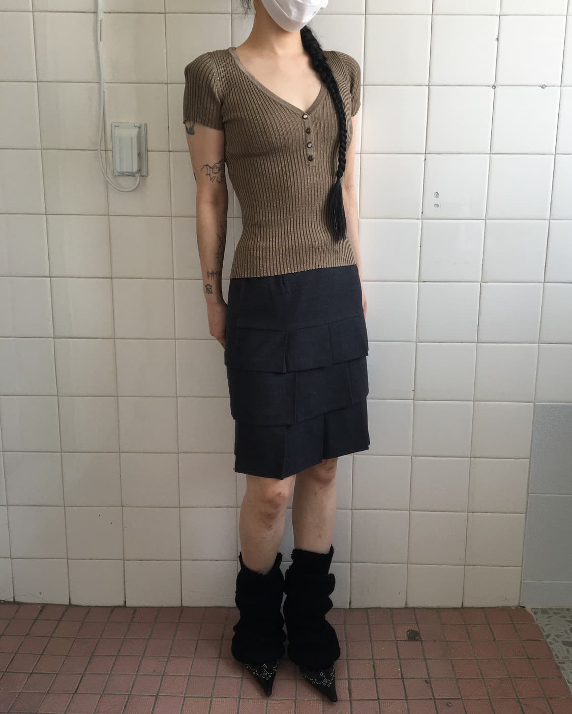 Glitter Henry neck ribbed top 상품이미지1