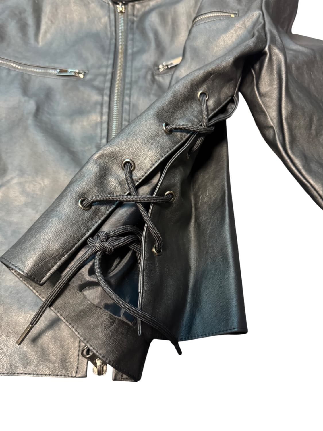 Side lace details leather jacket 상품이미지2