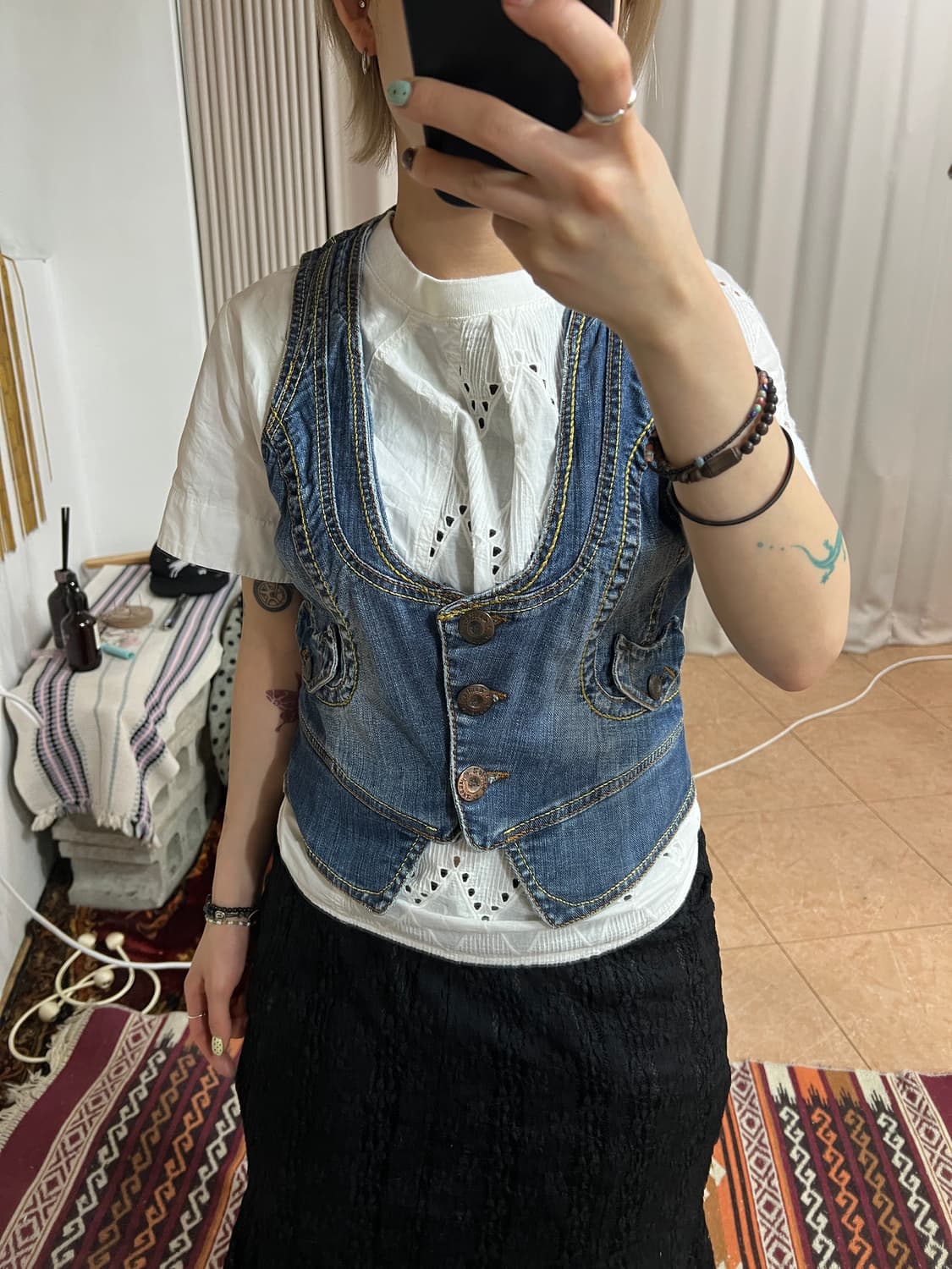 빈티지 여성 3버튼 데님 베스트 자켓  상품이미지1
