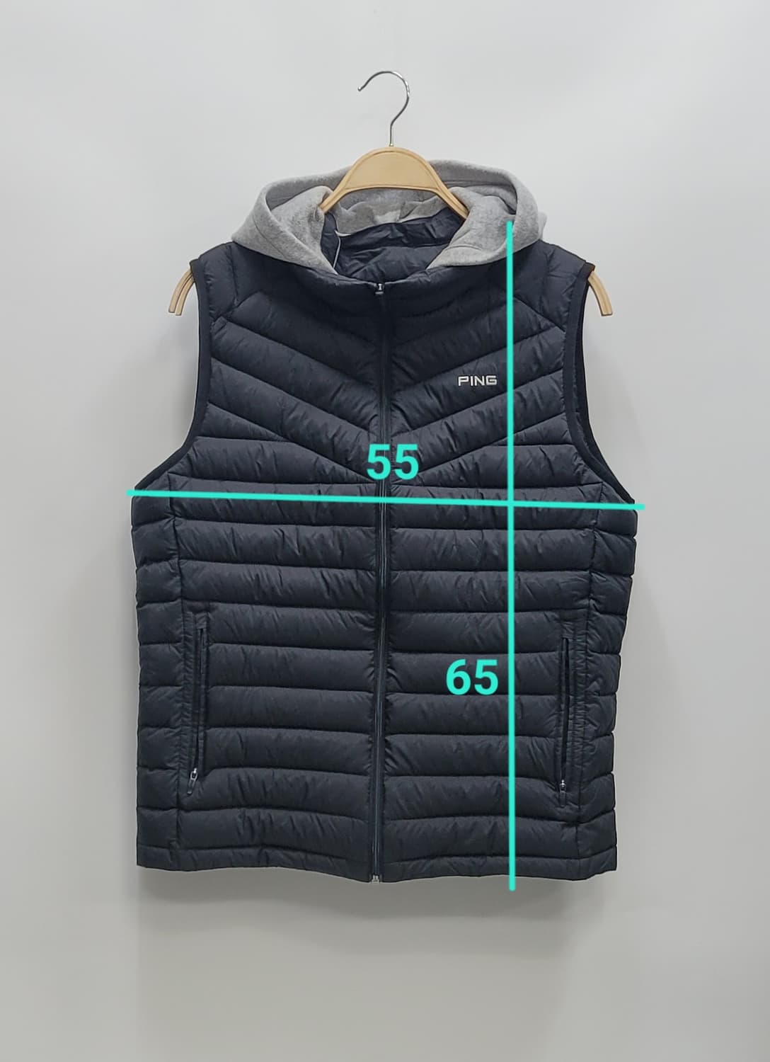 PING 핑 후드 경량 구스 다운 베스트 / 남 100 블랙 상품이미지10