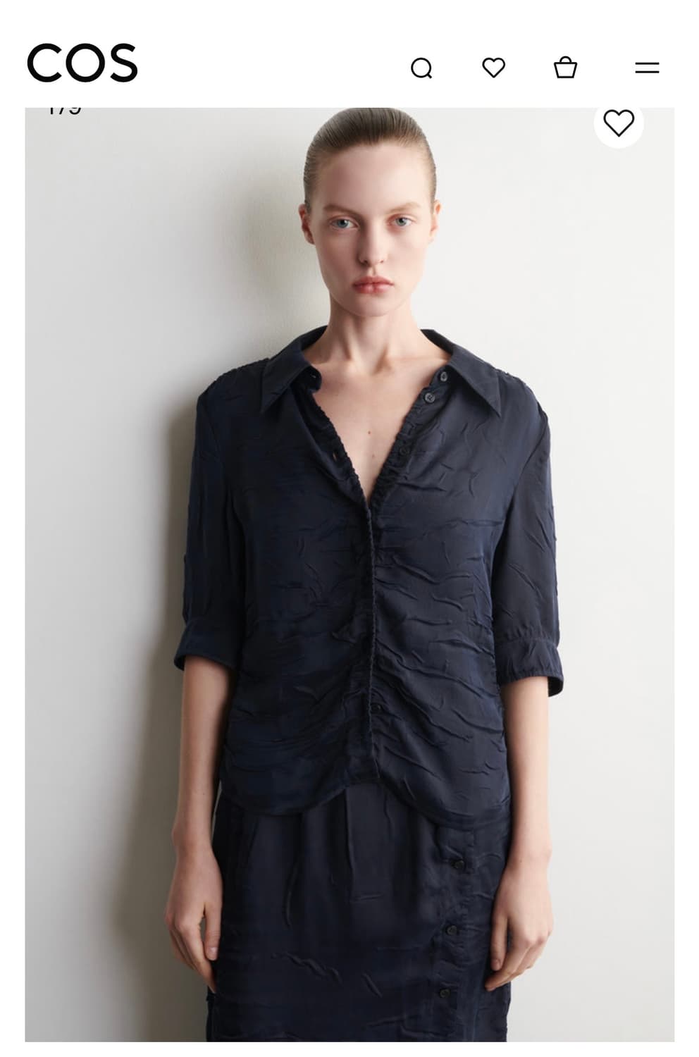 COS 코스 개더드 크링클드 셔츠 네이비 34  상품이미지2
