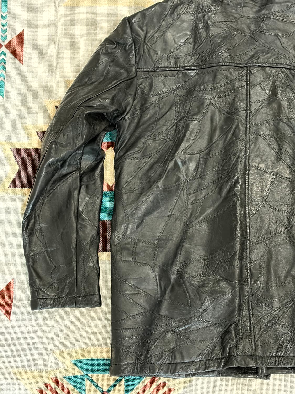 90s 제팬 양가죽 올드 레더 패치워크 카코트 상품이미지8