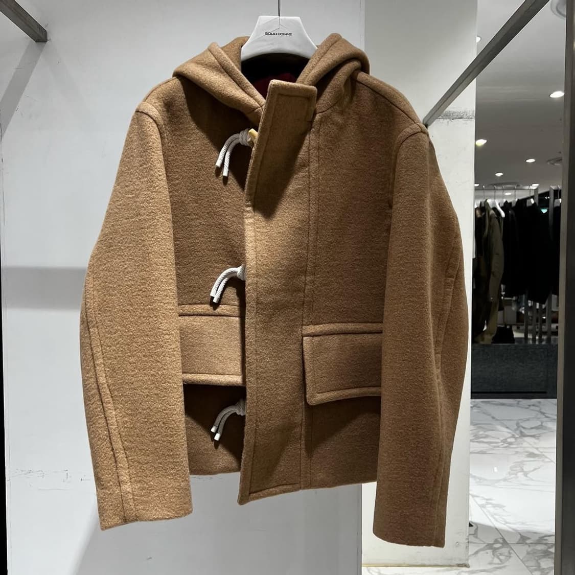 솔리드옴므 22fw 베이지 하프 더플 후드 코트 50사이즈 상품이미지8
