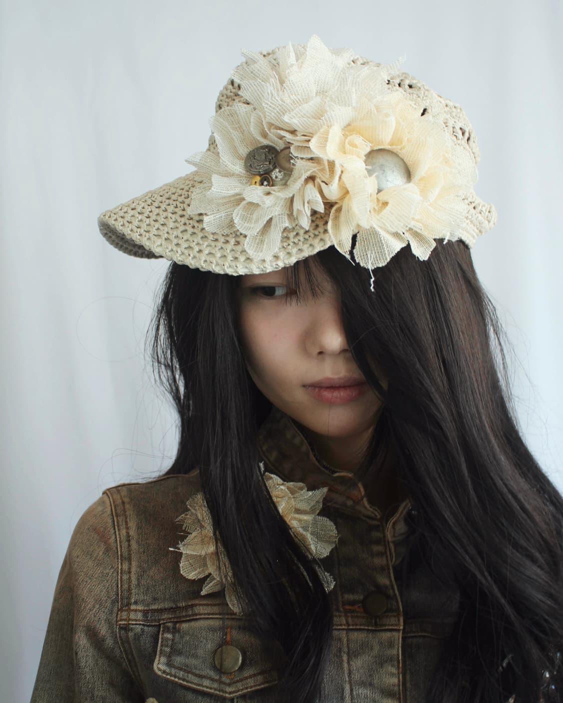 3 flower-corsage brooch+ivory net cap 상품이미지2
