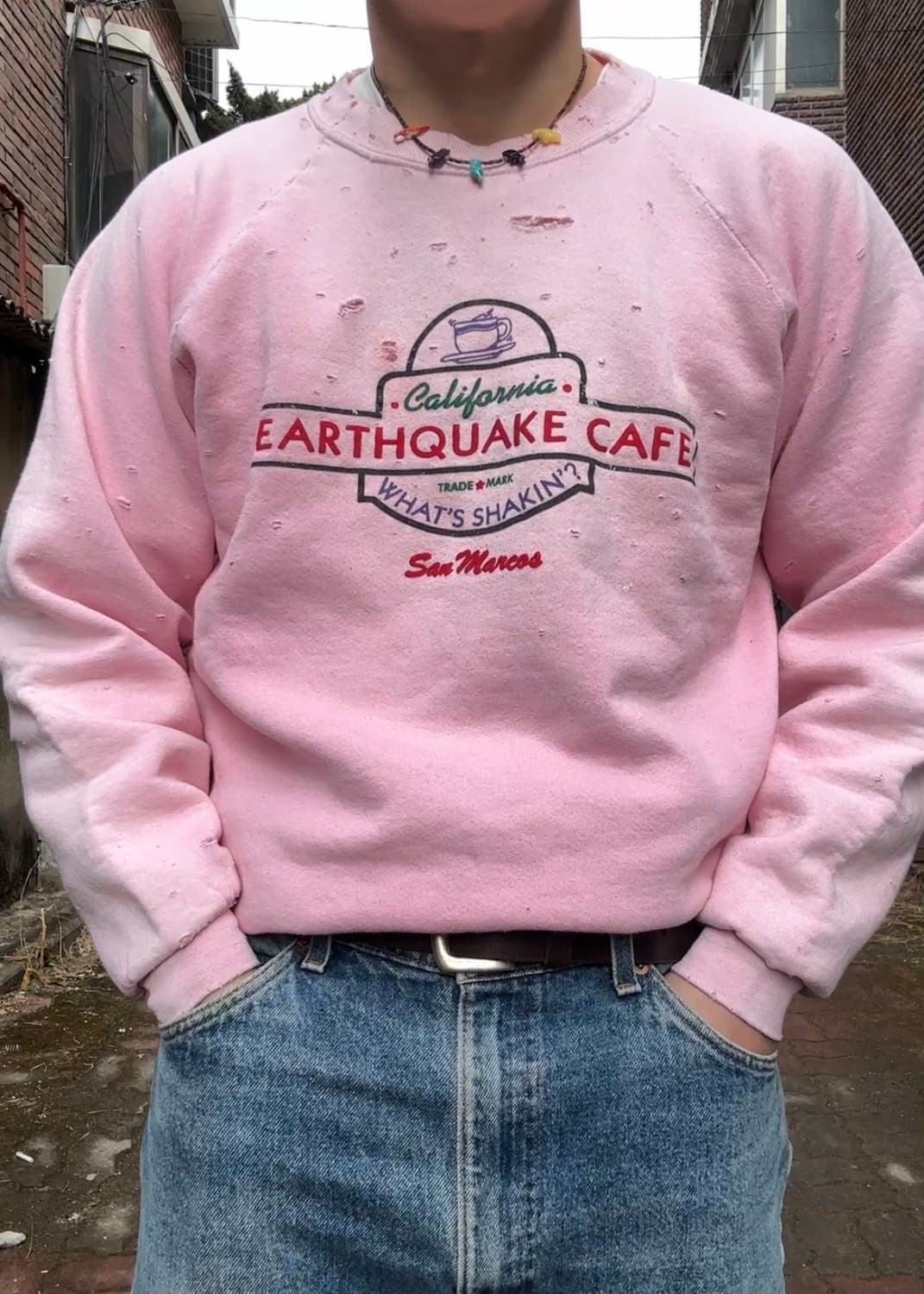 90s fruit of the loom 디스트레스드 핑크다잉 스웻셔츠 상품이미지1